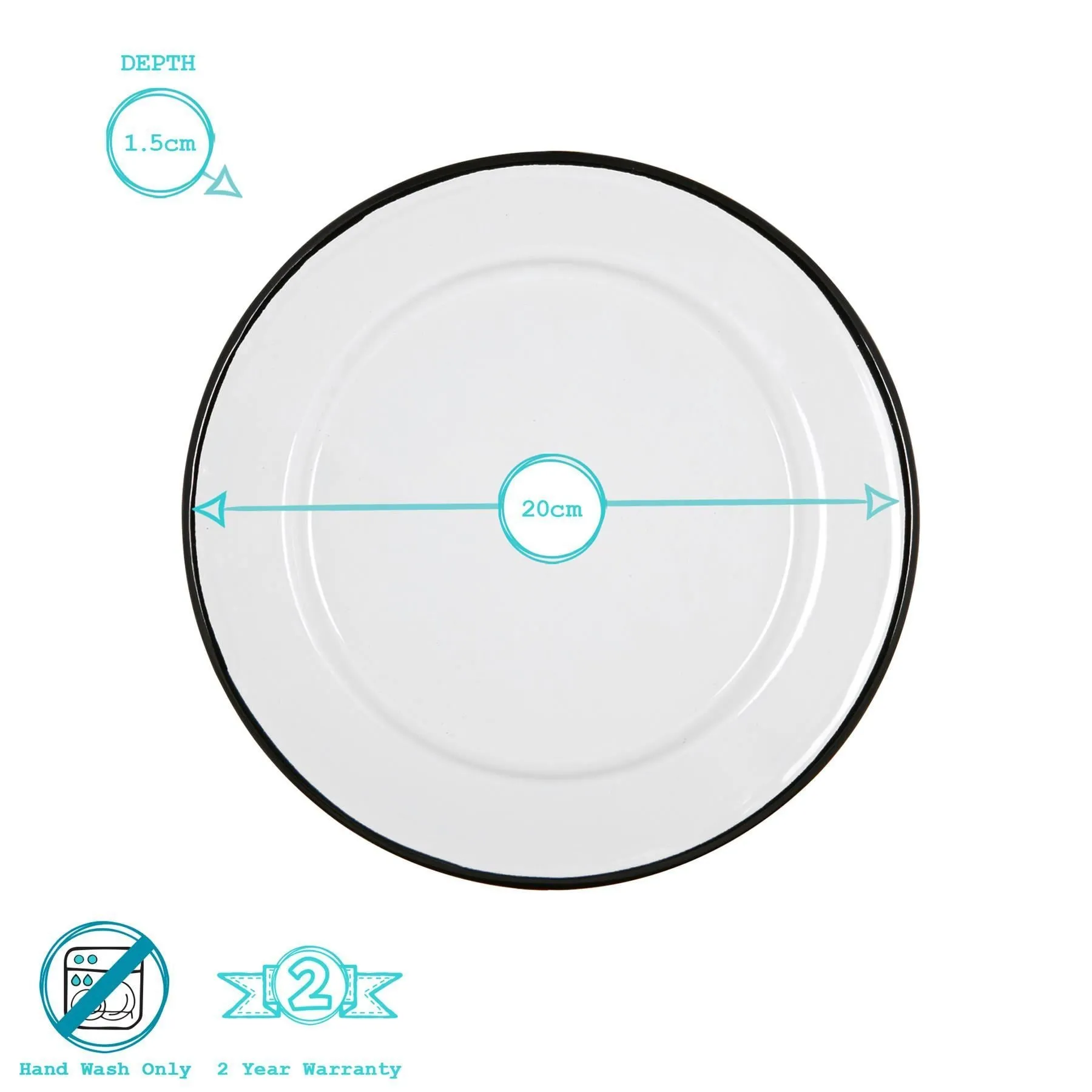 20cm White Enamel Side Plates - Pack of Six - By Argon Tableware