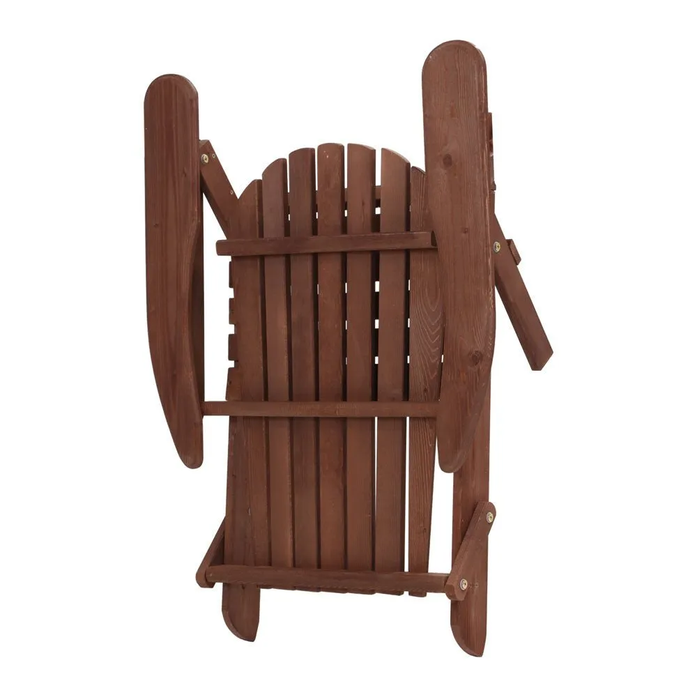 3PC Adirondack Outdoor Table and Chairs Wooden Foldable Beach Chair Brown