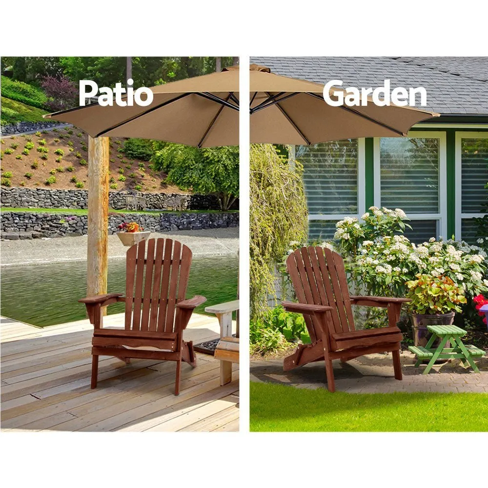 3PC Adirondack Outdoor Table and Chairs Wooden Foldable Beach Chair Brown