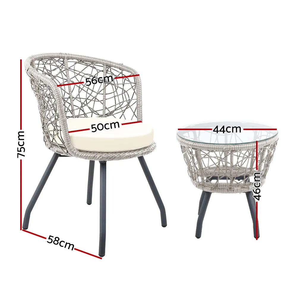 3PC UV-Resistant Outdoor Rattan Bistro Set - Gardeon