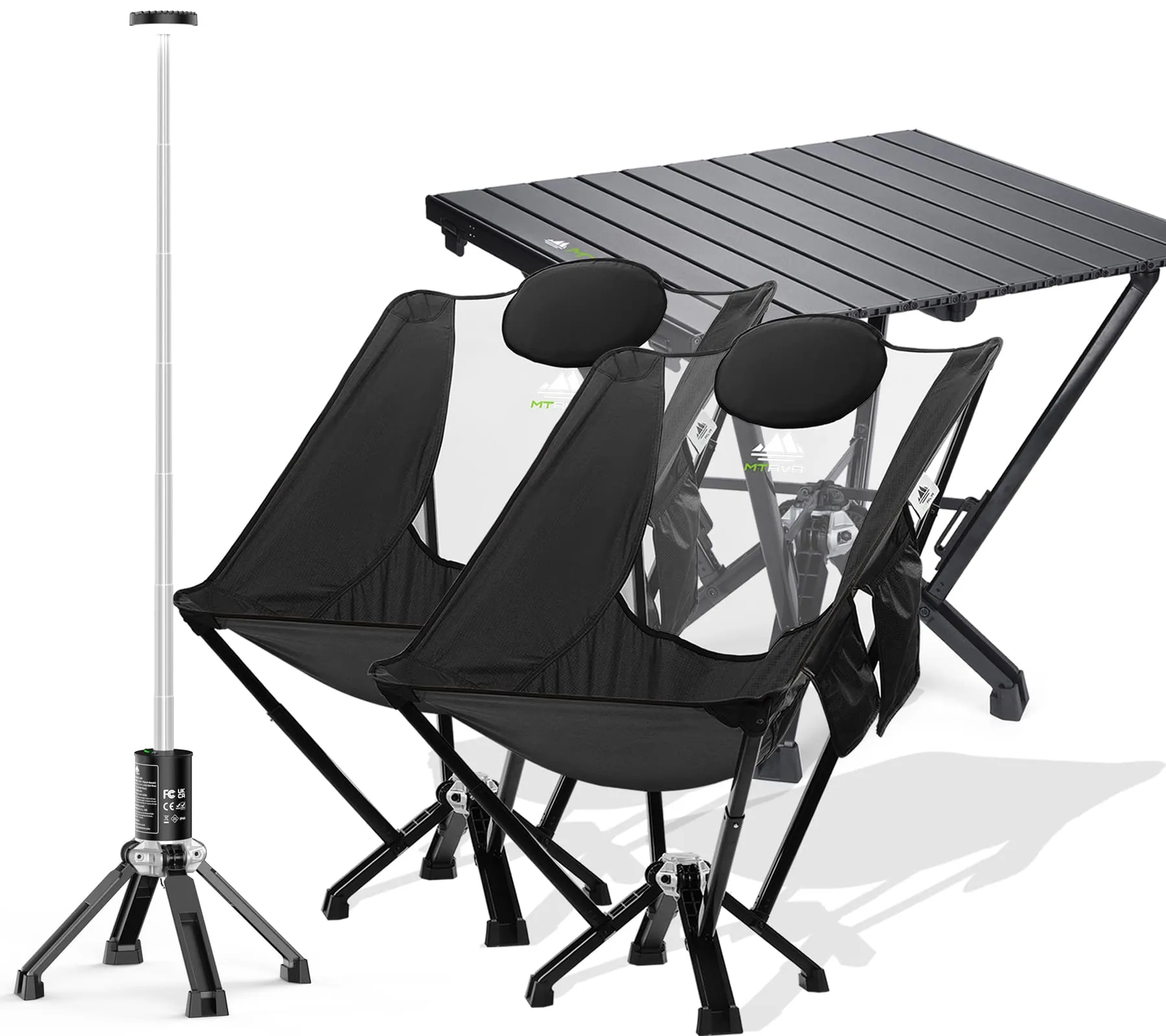 4-Pack: 2xBlack High Back Chairs 1xShort Table 1xLight