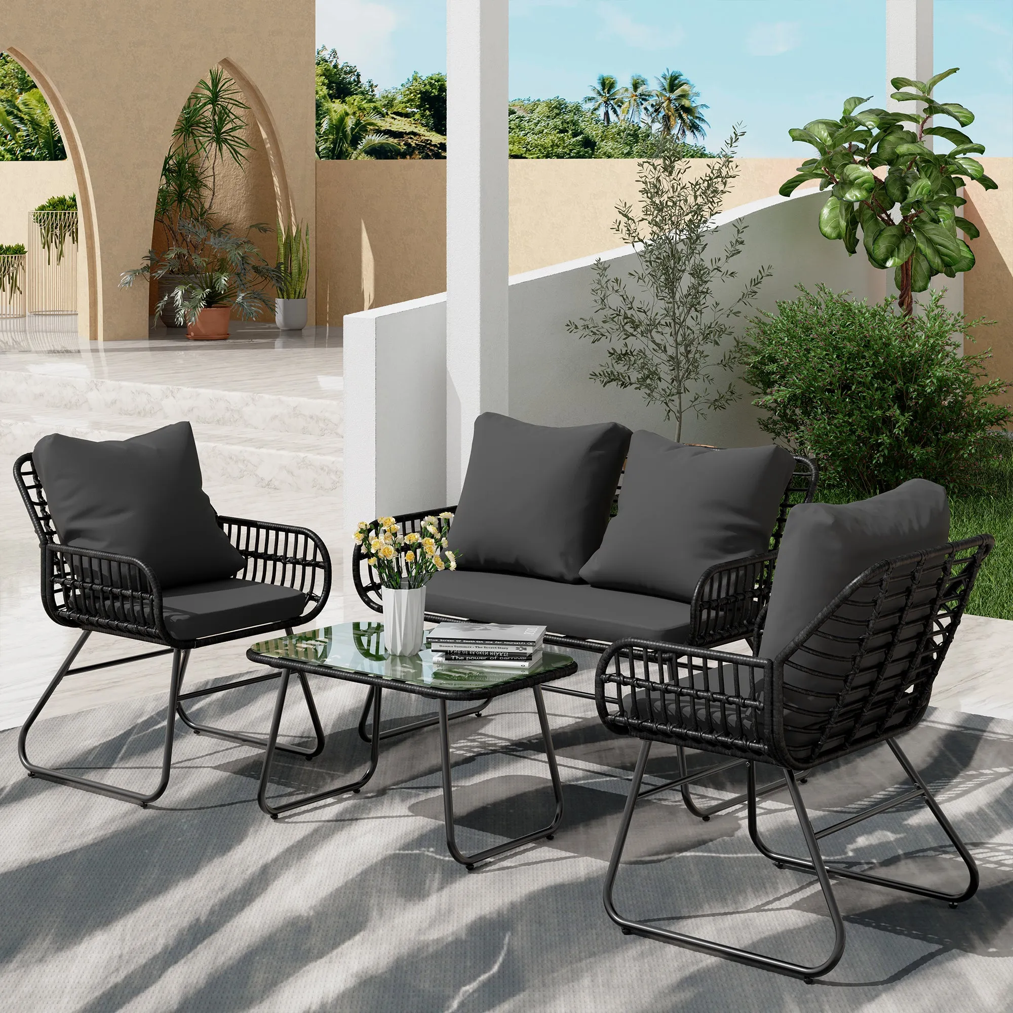 4-Piece Rattan Patio Furniture Set