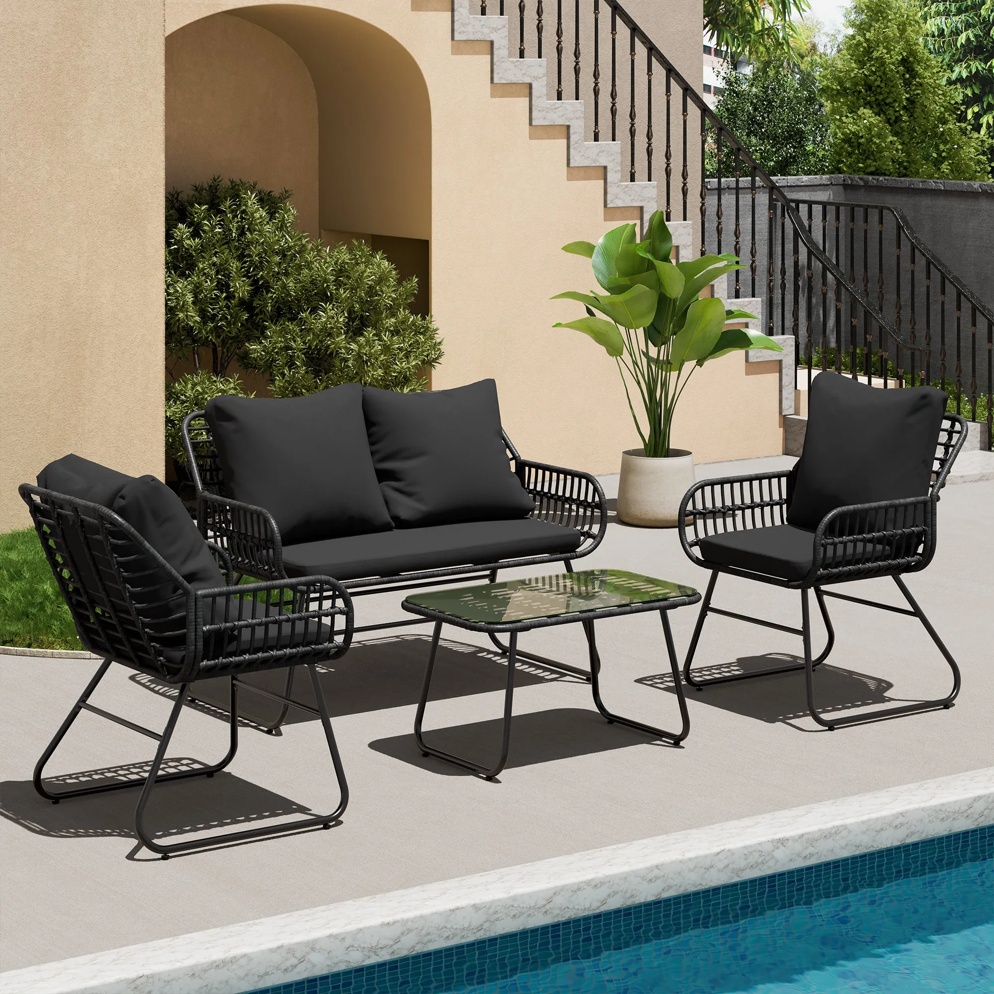 4-Piece Rattan Patio Furniture Set