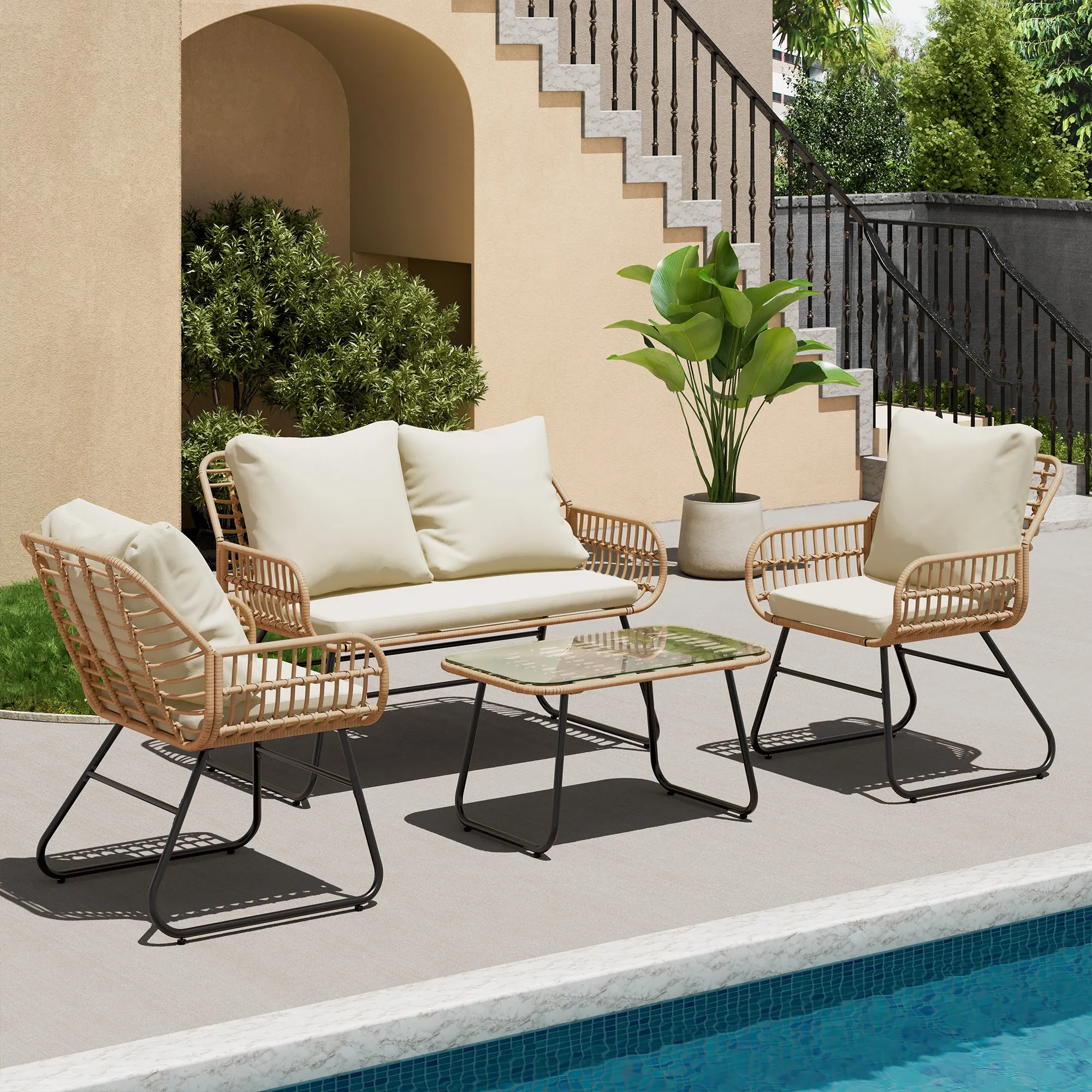 4-Piece Rattan Patio Furniture Set