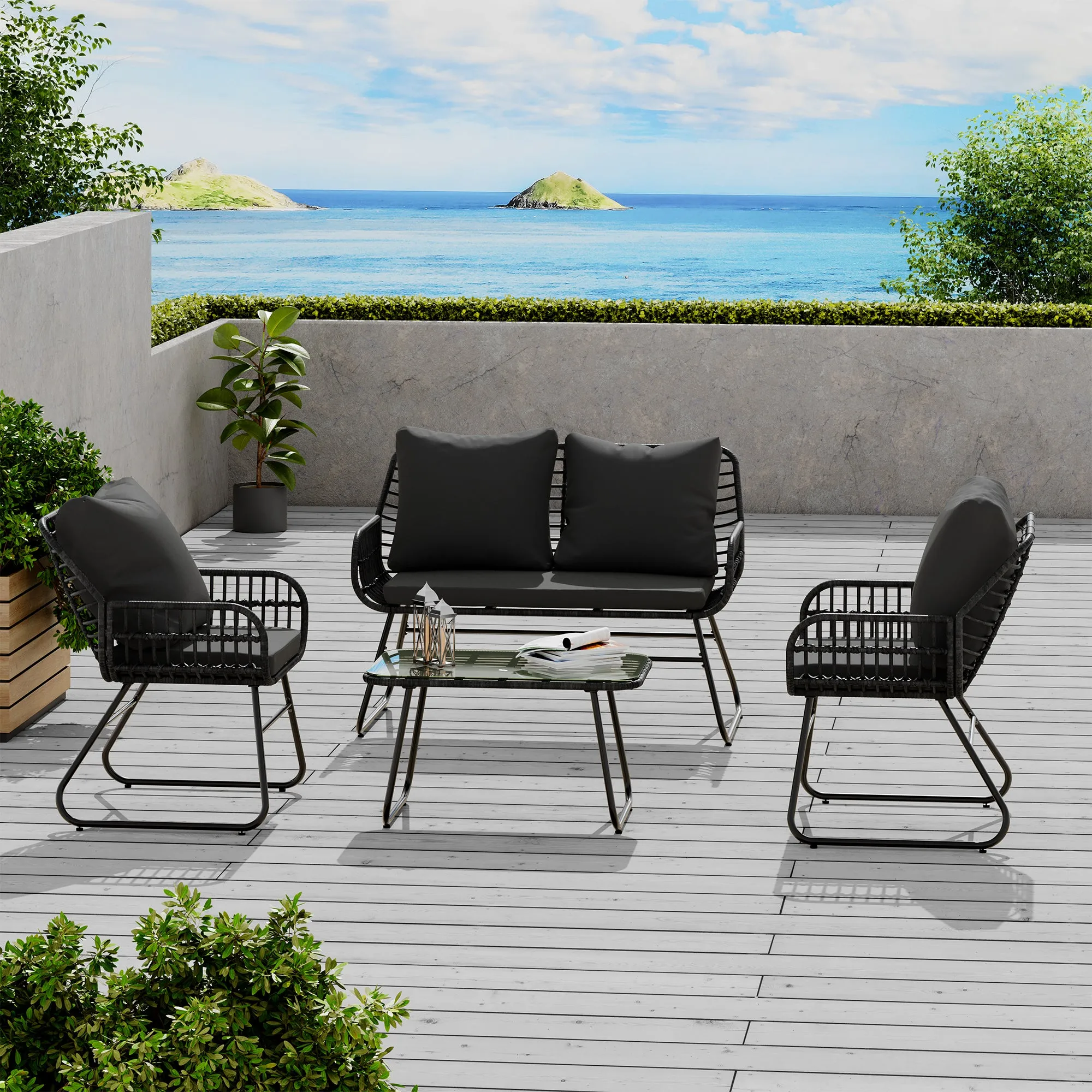 4-Piece Rattan Patio Furniture Set