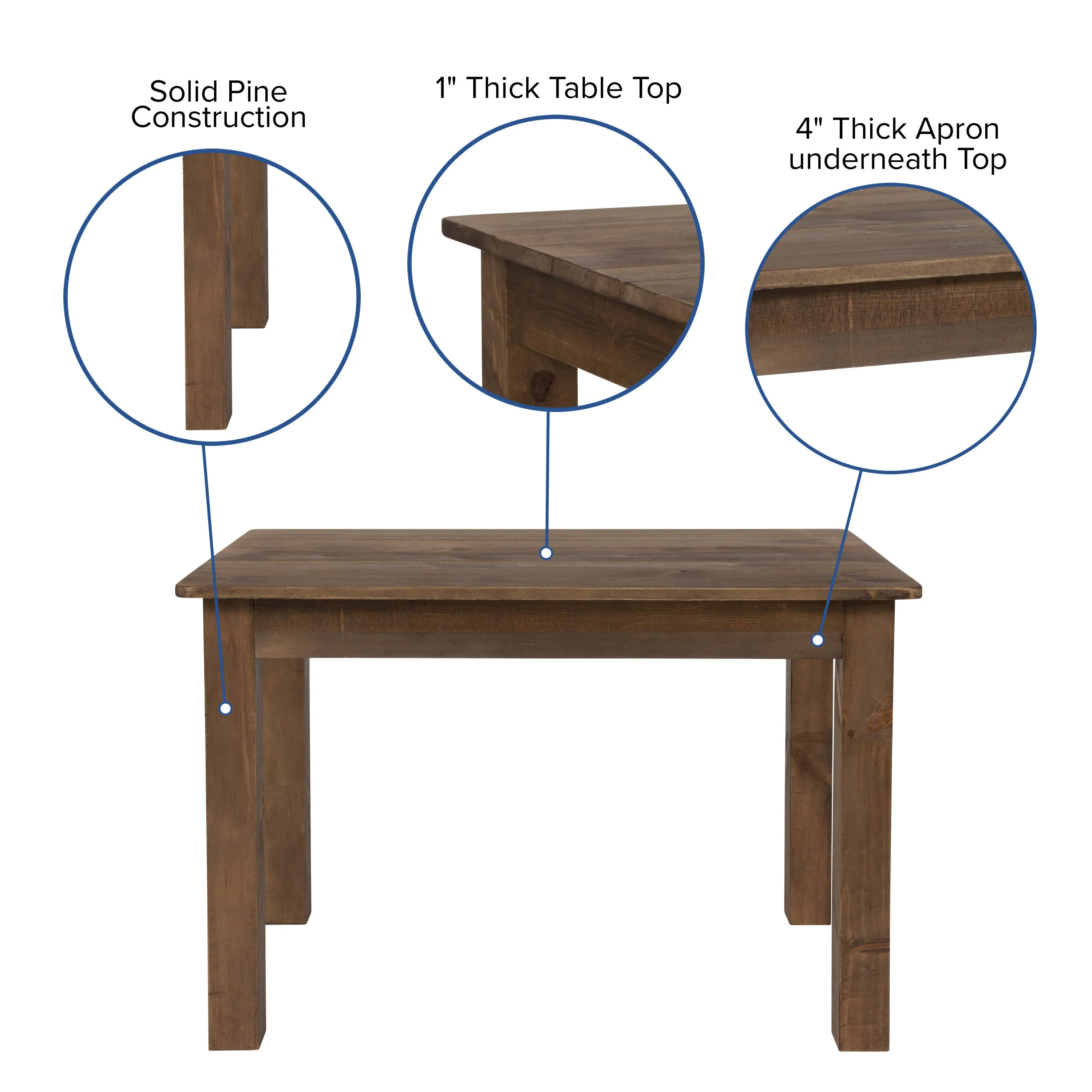 46" x 30" Farm Table Set with 4 Cross Back Chairs and Cushions