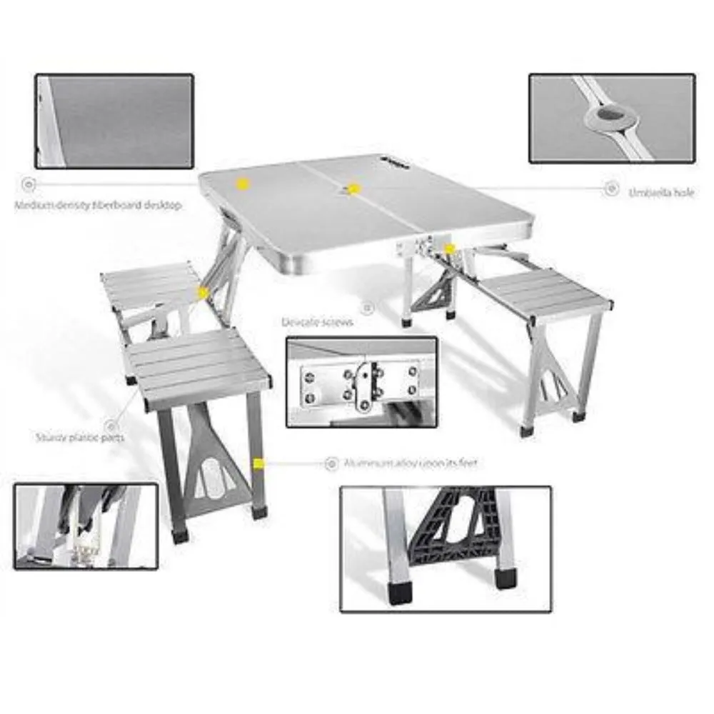 Aluminium Folding Portable Outdoor Set Table & 4 Chairs