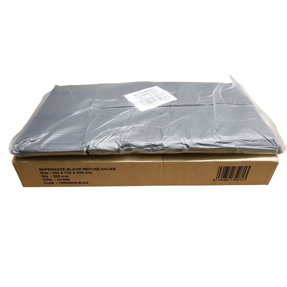 Black Bin Bags Refuse Sacks Flat Pack or Roll - Box of 200