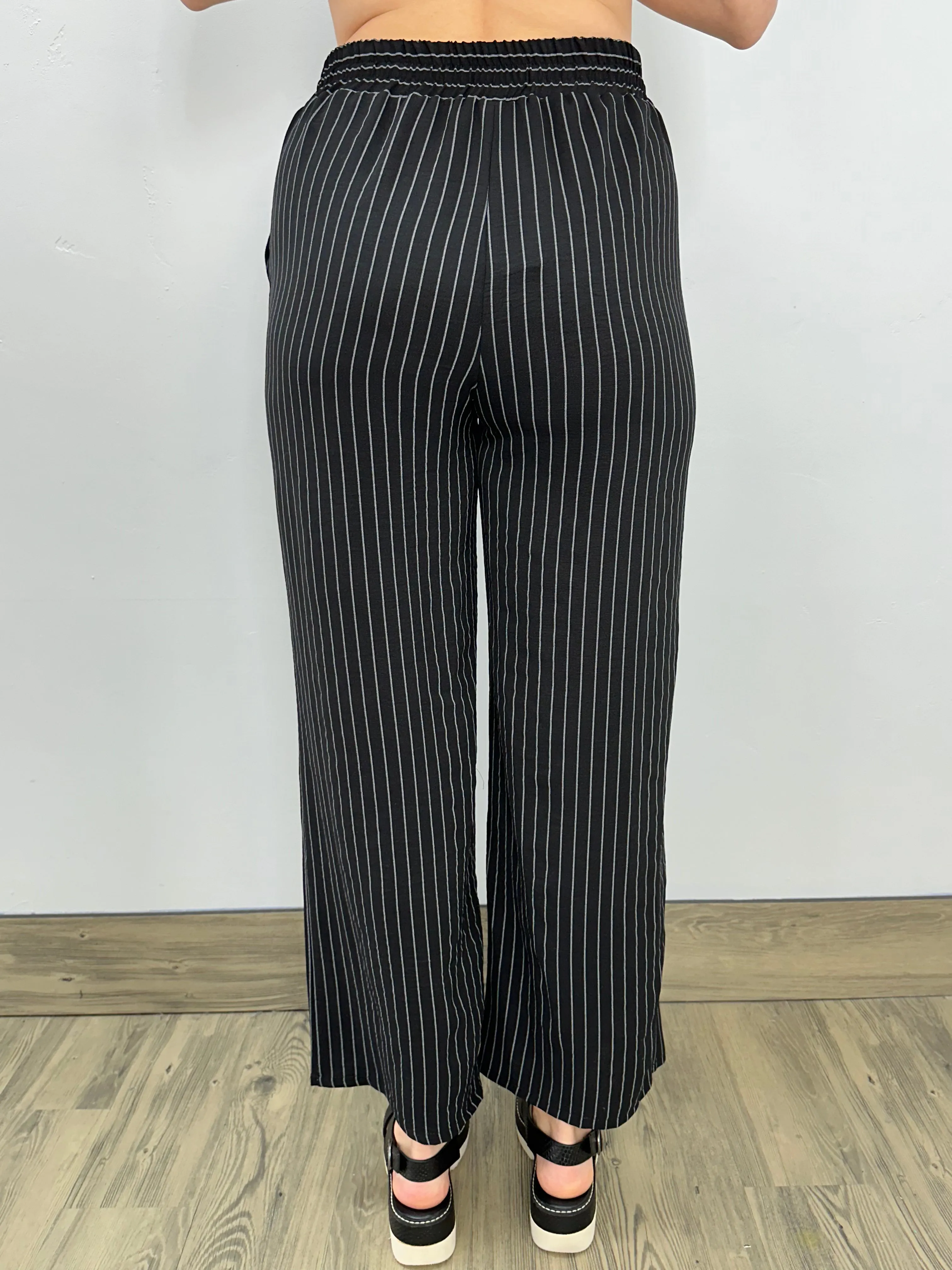 Black Two Pocket Stripe Tie Pant