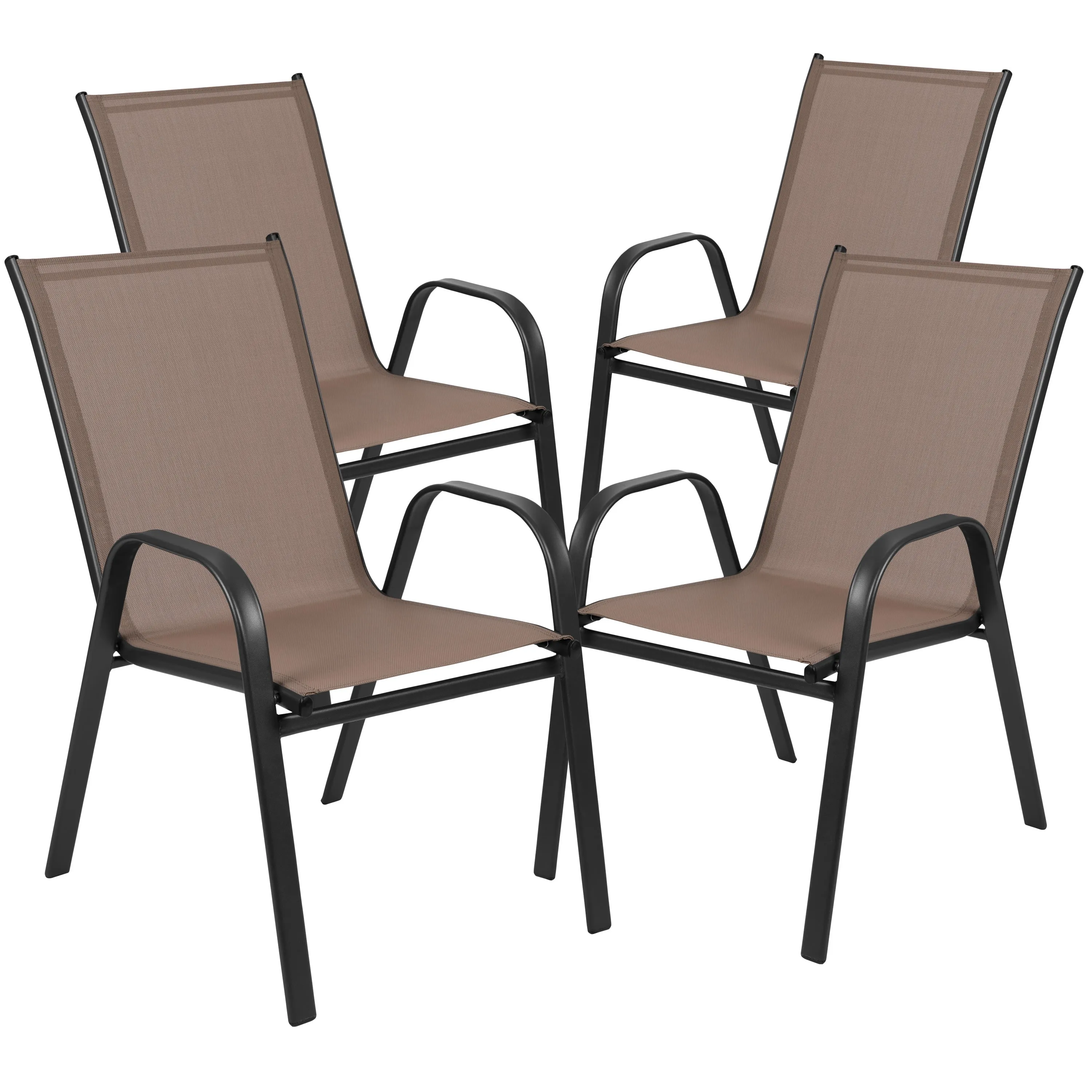 Brazos 5 Piece Outdoor Patio Dining Set - Tempered Glass Patio Table, 4 Flex Comfort Stack Chairs