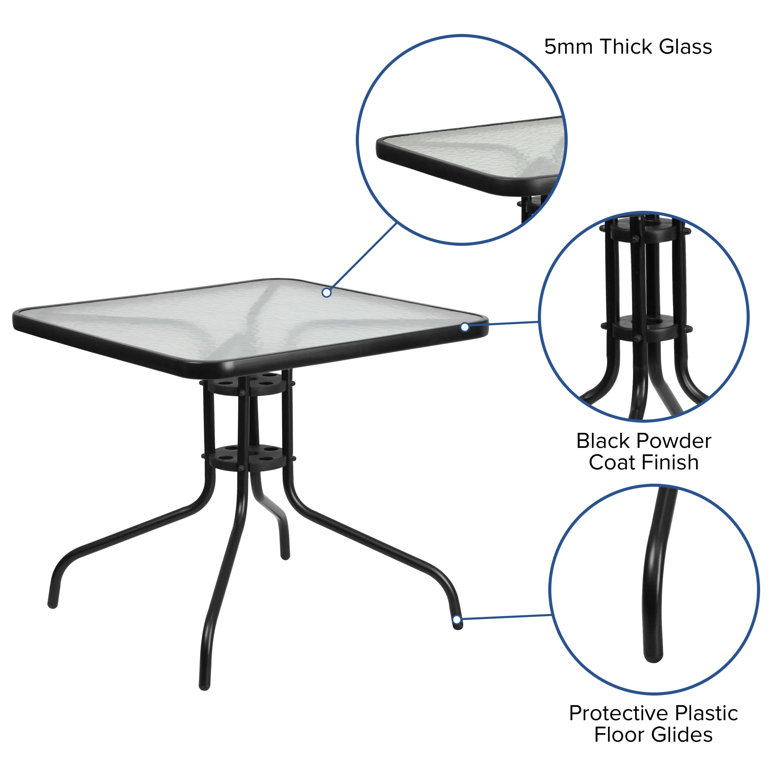 Brazos 5 Piece Outdoor Patio Dining Set - Tempered Glass Patio Table, 4 Flex Comfort Stack Chairs