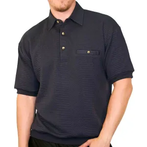 Classics By Palmland Solid French Terry Short SLeeve Banded Bottom Polo Shirt 6090-720 Big and Tall - Navy Heather