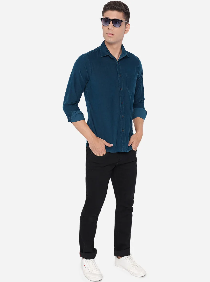 Corsair Teal Solid Slim Fit Semi Casual Shirt | JadeBlue