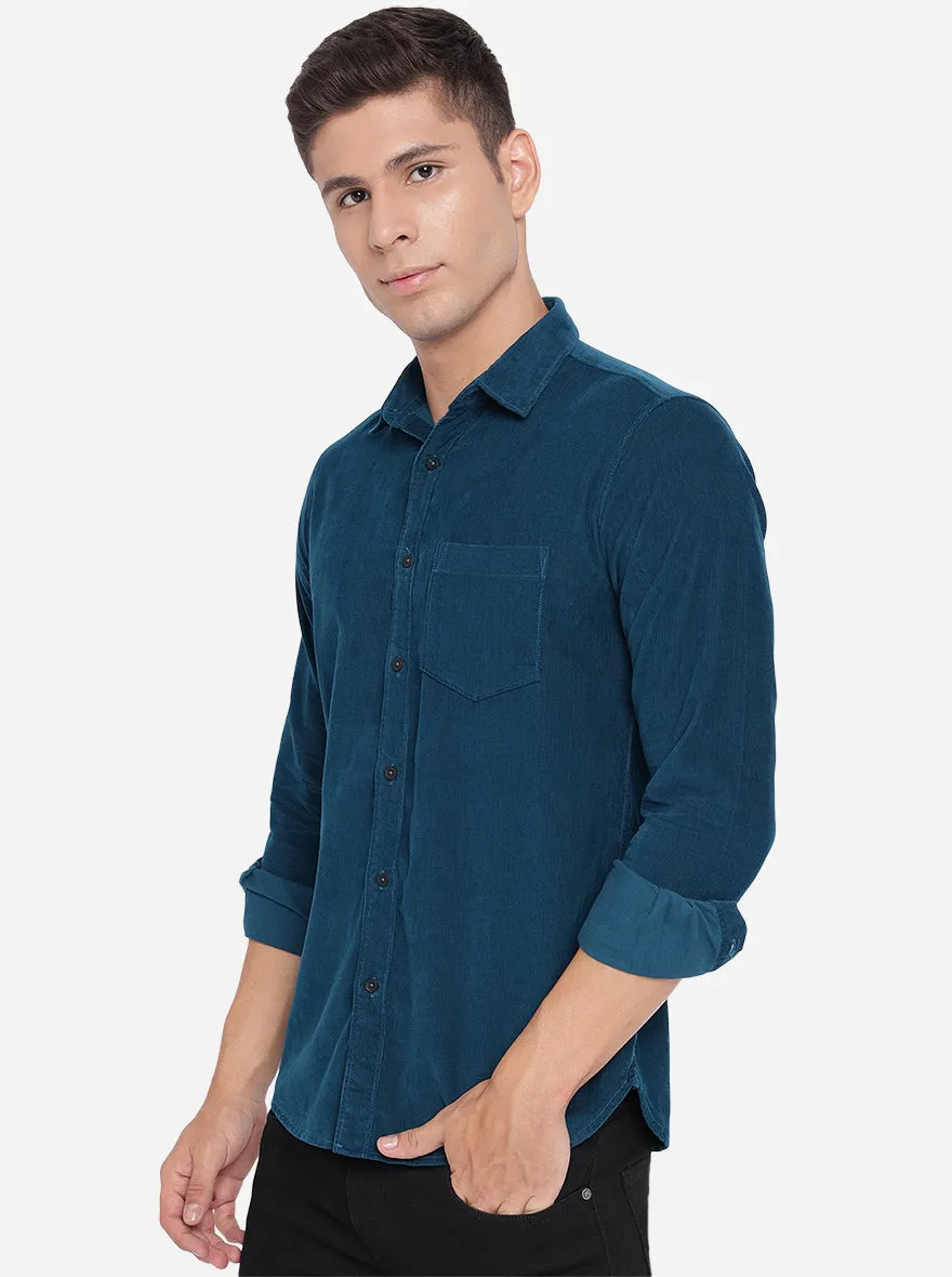 Corsair Teal Solid Slim Fit Semi Casual Shirt | JadeBlue