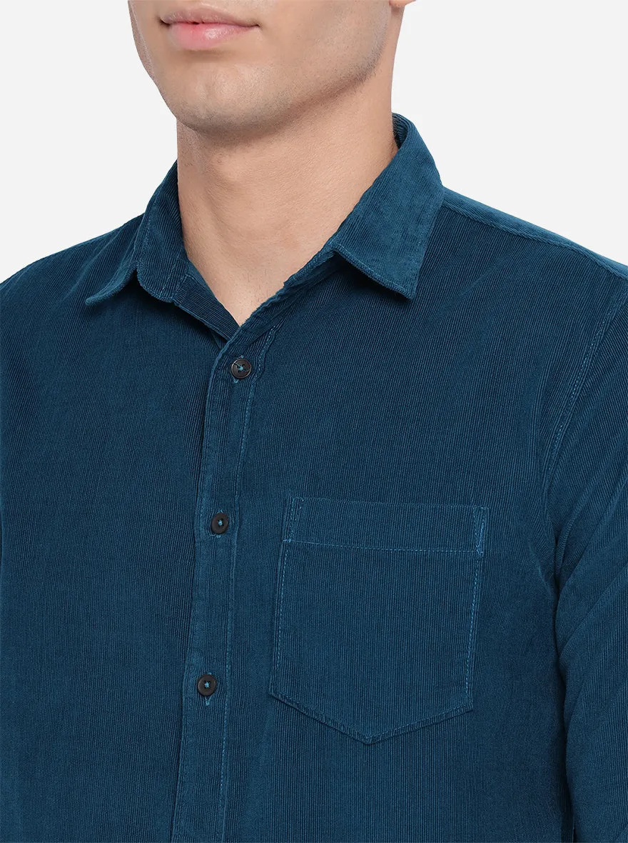 Corsair Teal Solid Slim Fit Semi Casual Shirt | JadeBlue