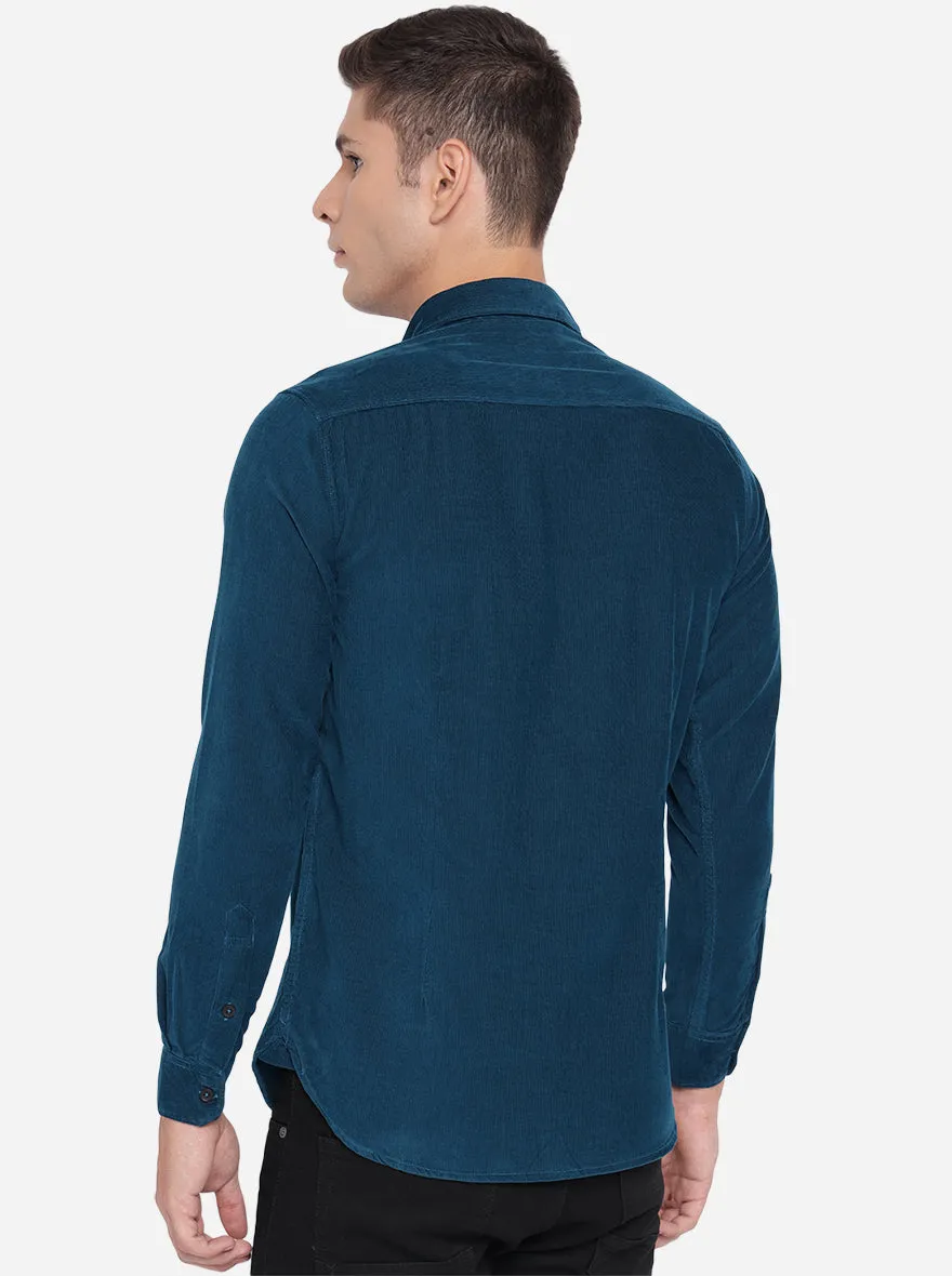 Corsair Teal Solid Slim Fit Semi Casual Shirt | JadeBlue