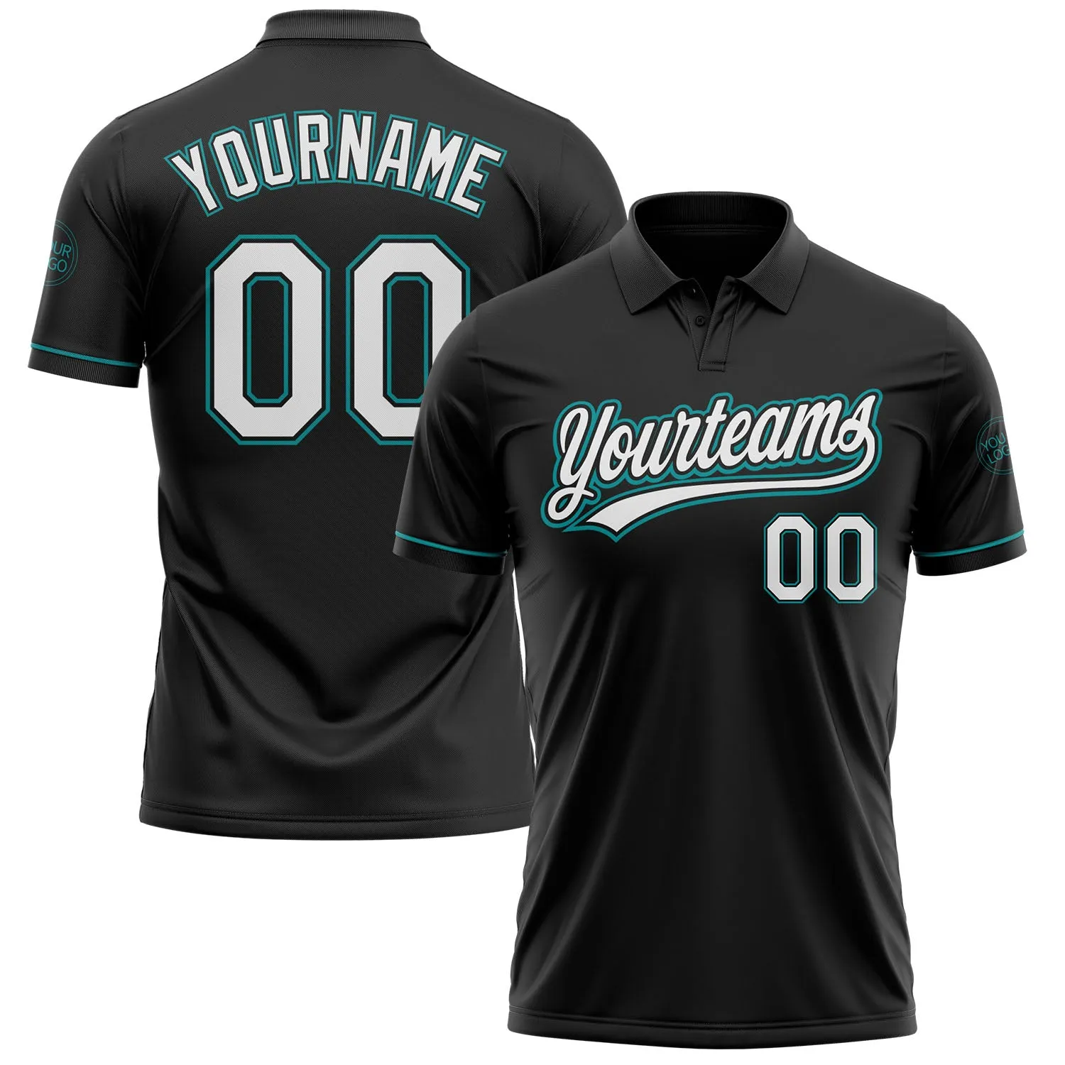 Custom Black White-Teal Performance Vapor Golf Polo Shirt