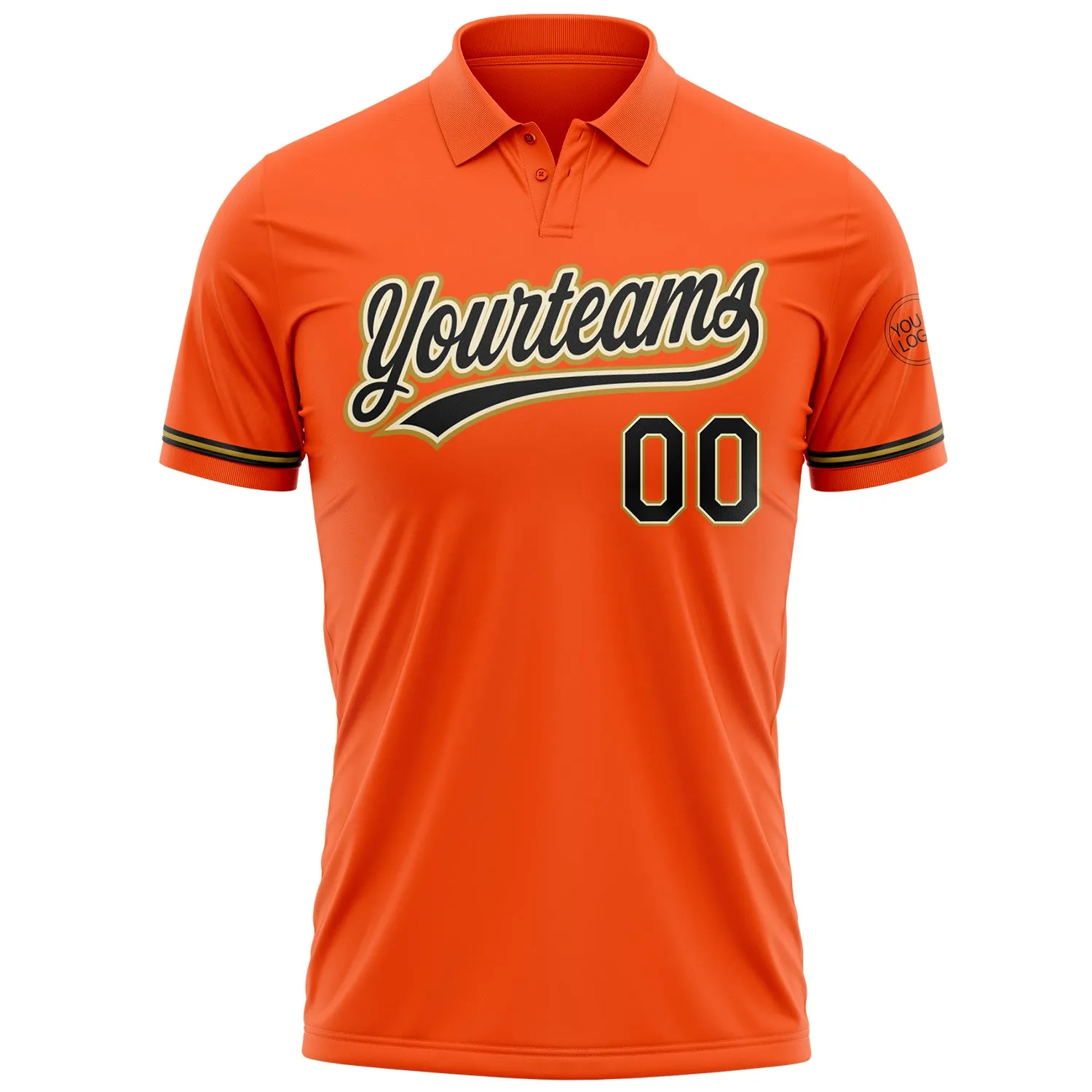 Custom Orange Black Cream-Old Gold Performance Vapor Golf Polo Shirt