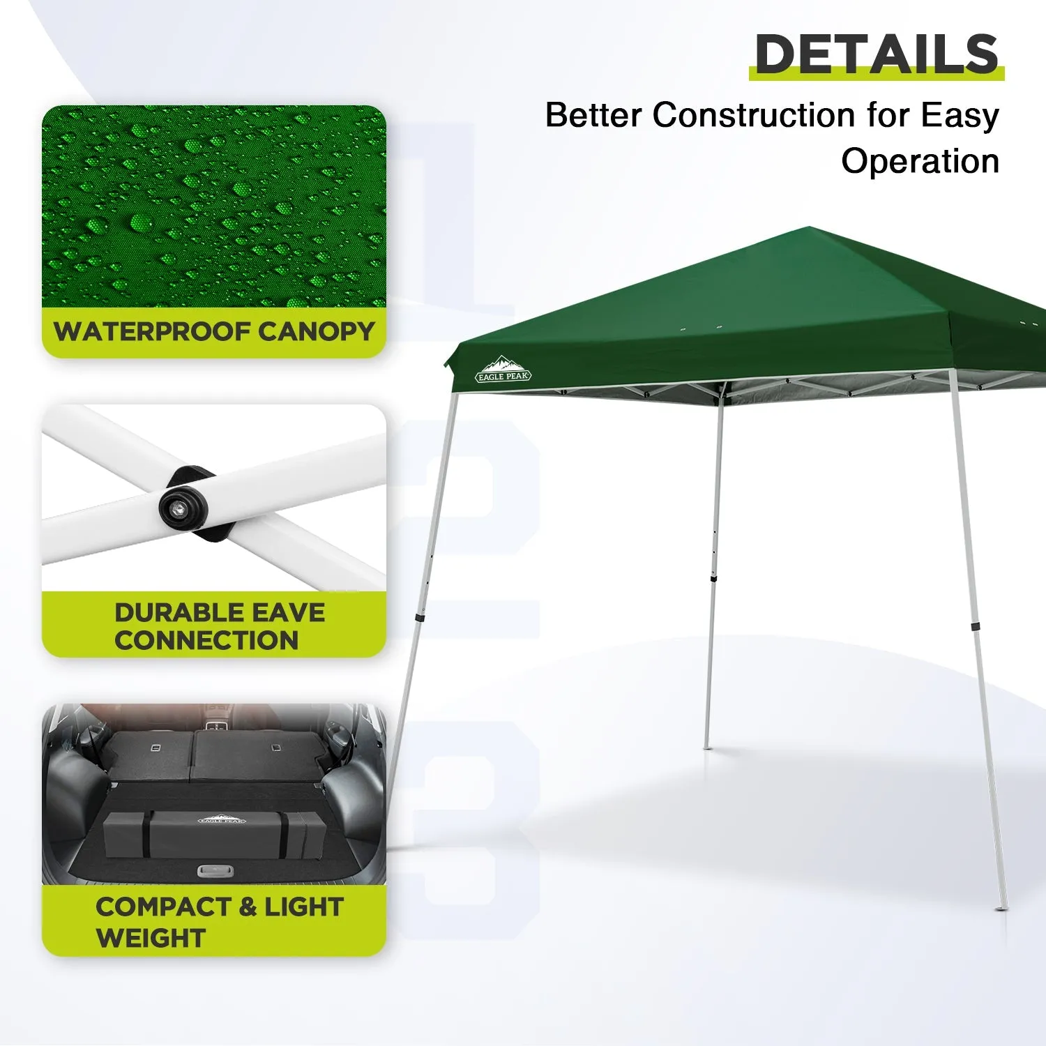 EAGLE PEAK 11x11 Slant Leg Pop-up Canopy Tent, Shelter 11x11 Base 9x9 Top, Blue / Green / White