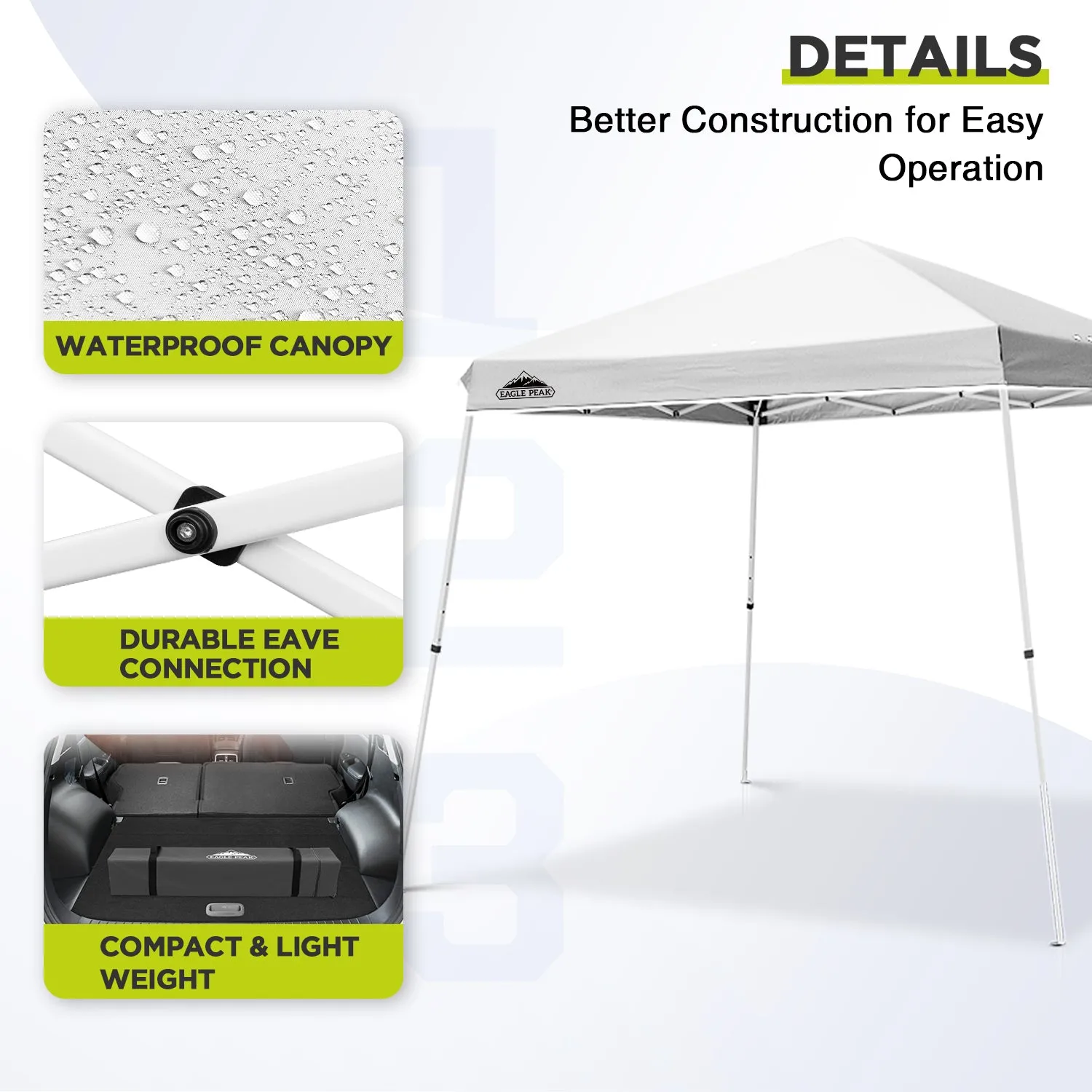 EAGLE PEAK 11x11 Slant Leg Pop-up Canopy Tent, Shelter 11x11 Base 9x9 Top, Blue / Green / White