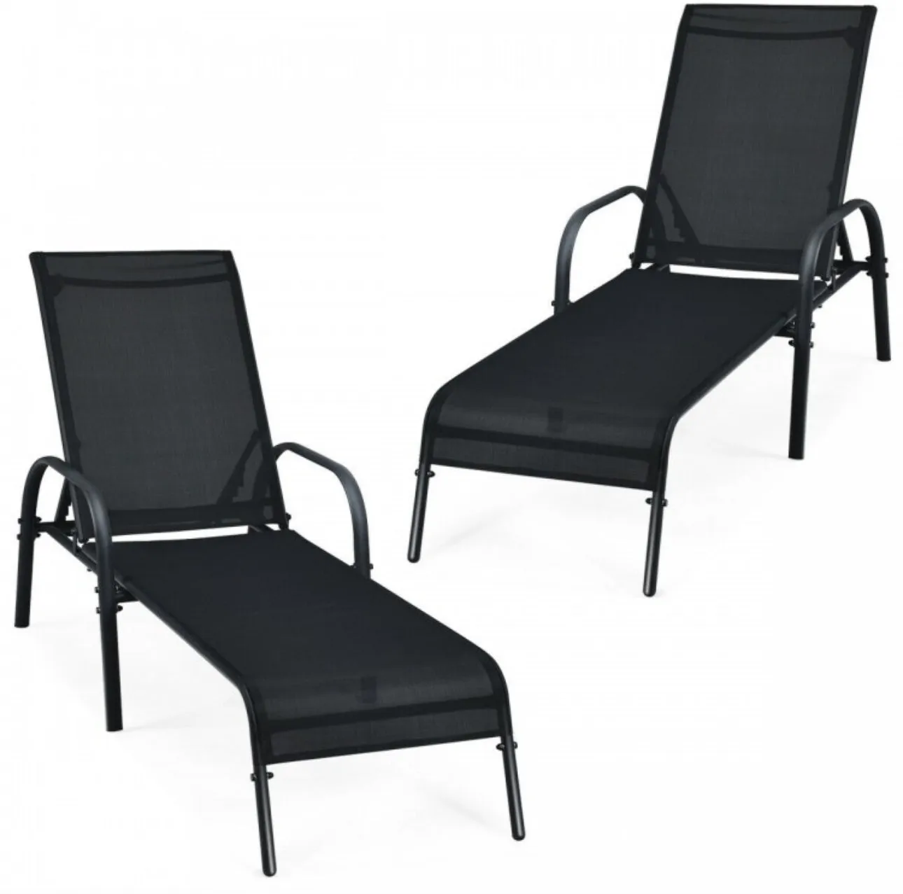 Elegant 2-Piece Outdoor Patio Lounge Chair Chaise Fabric | Adjustable Reclining Armrest | Heavy Duty