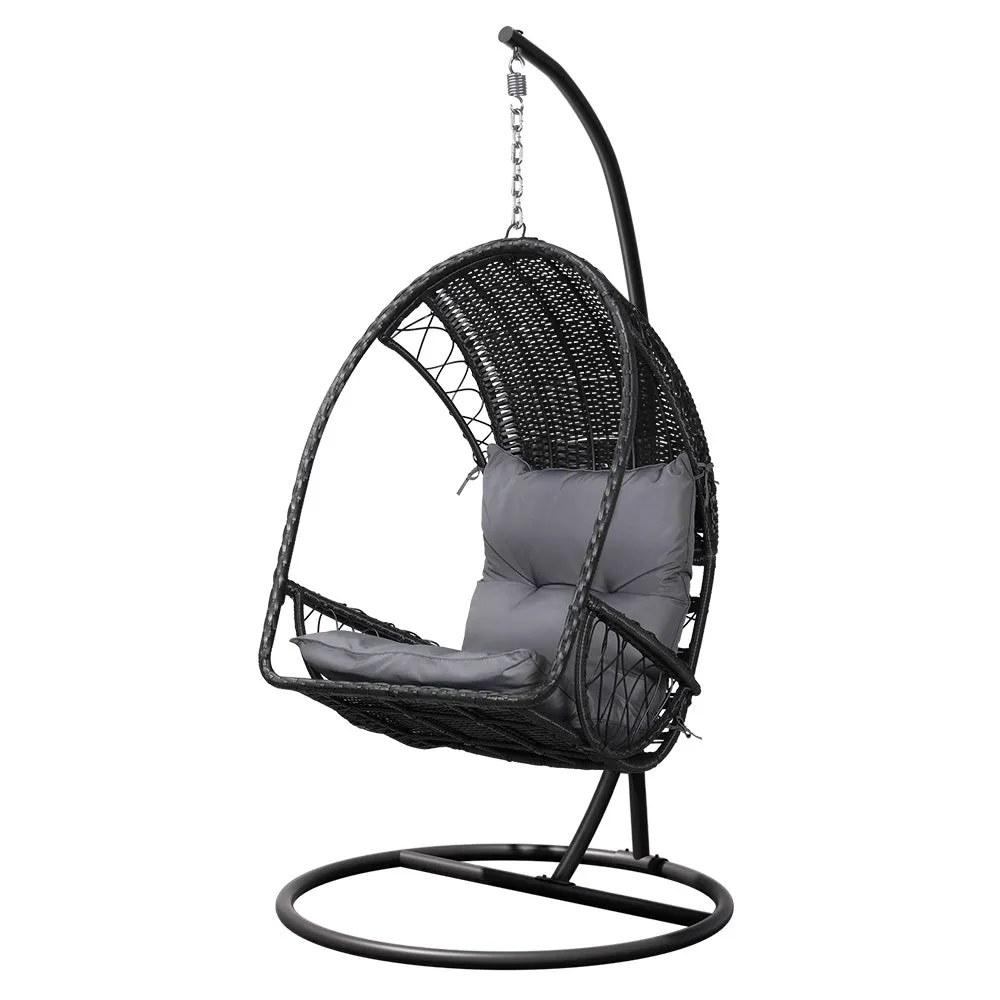 Gardeon Outdoor Egg Swing Chair Wicker Furniture Pod Stand Armrest Black