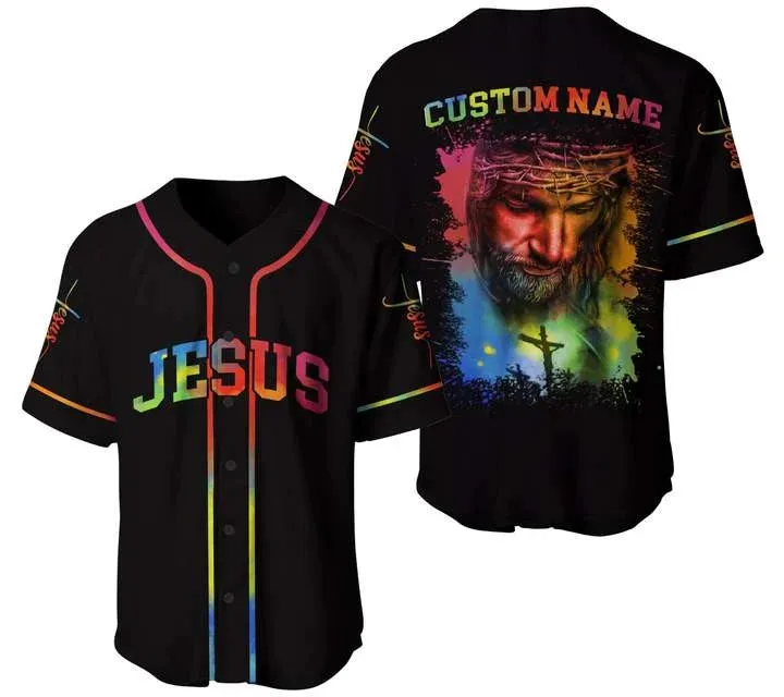 God Colorful Cross Custom Baseball Jersey - Personalized Jesus Baseball Jersey For Men and Women