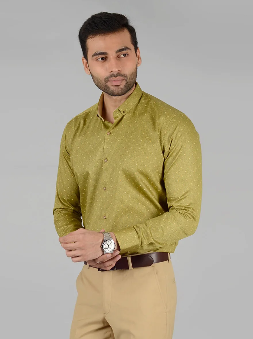 Green Self Design Slim Fit Party Wear shirt | Greenfibre