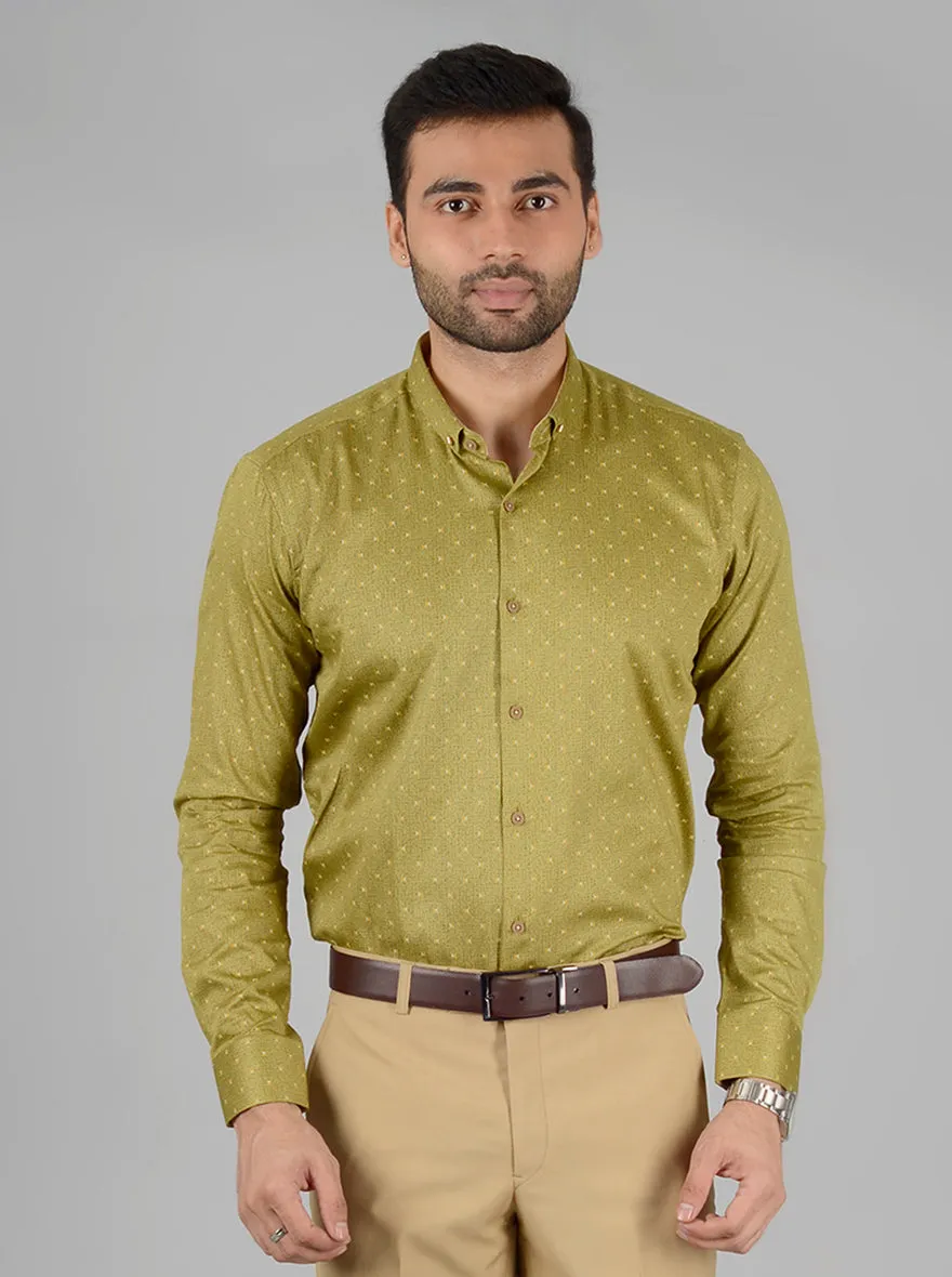 Green Self Design Slim Fit Party Wear shirt | Greenfibre