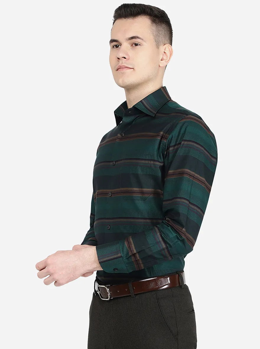 Green Striped Slim Fit Formal Shirt | Metal