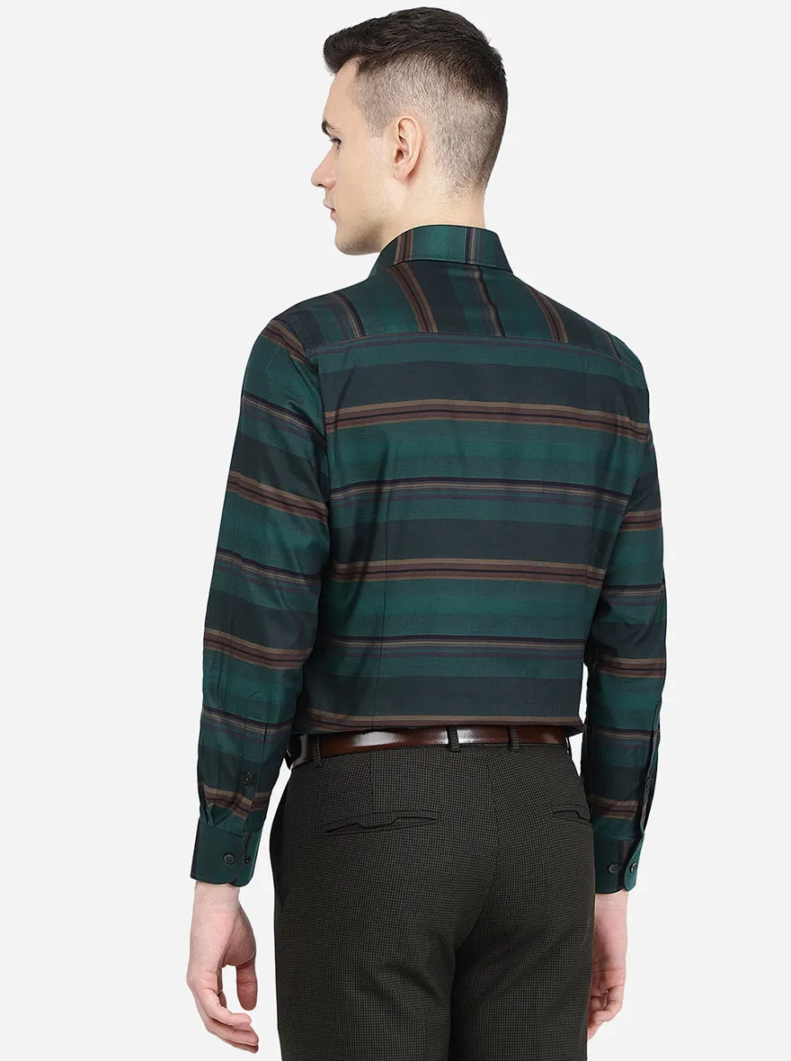 Green Striped Slim Fit Formal Shirt | Metal