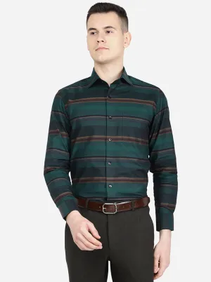 Green Striped Slim Fit Formal Shirt | Metal