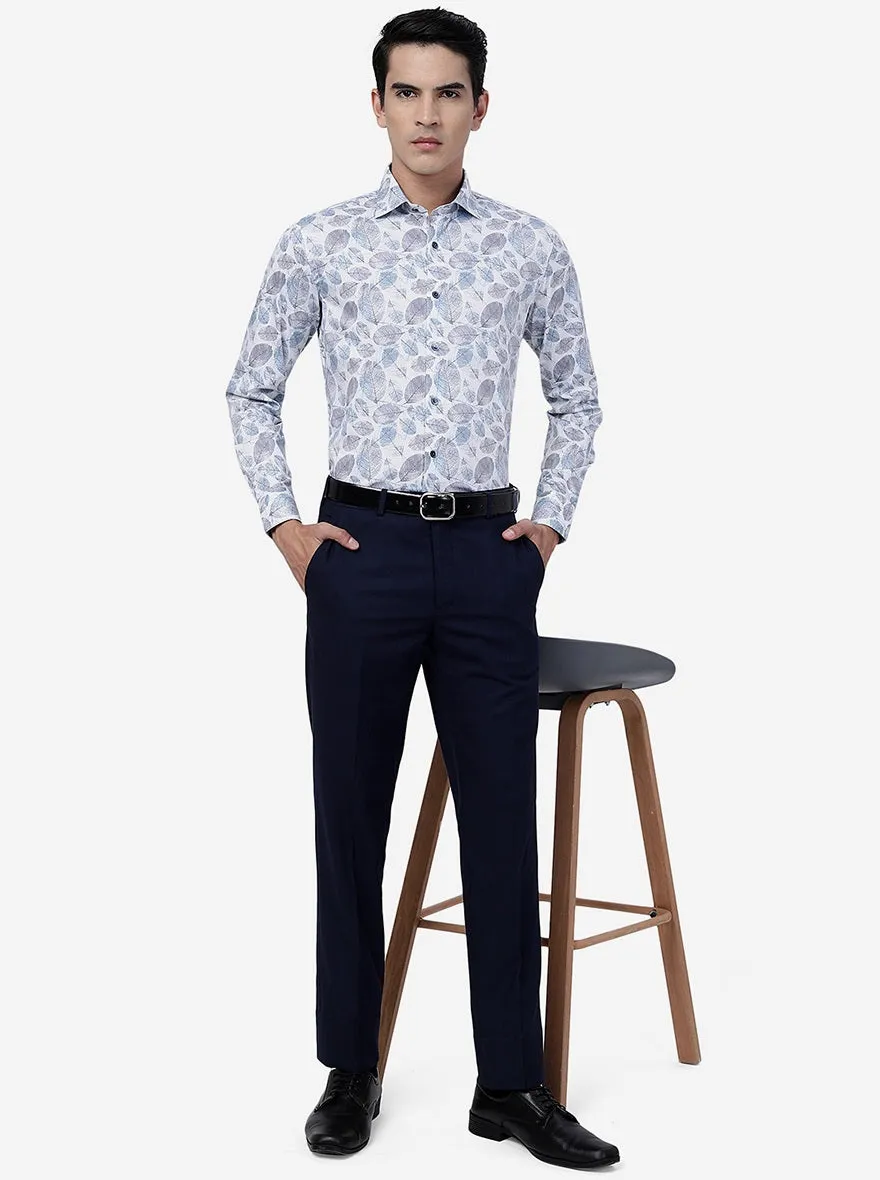 Grey Leaf Printed Slim Fit Party Wear Shirt | Wyre