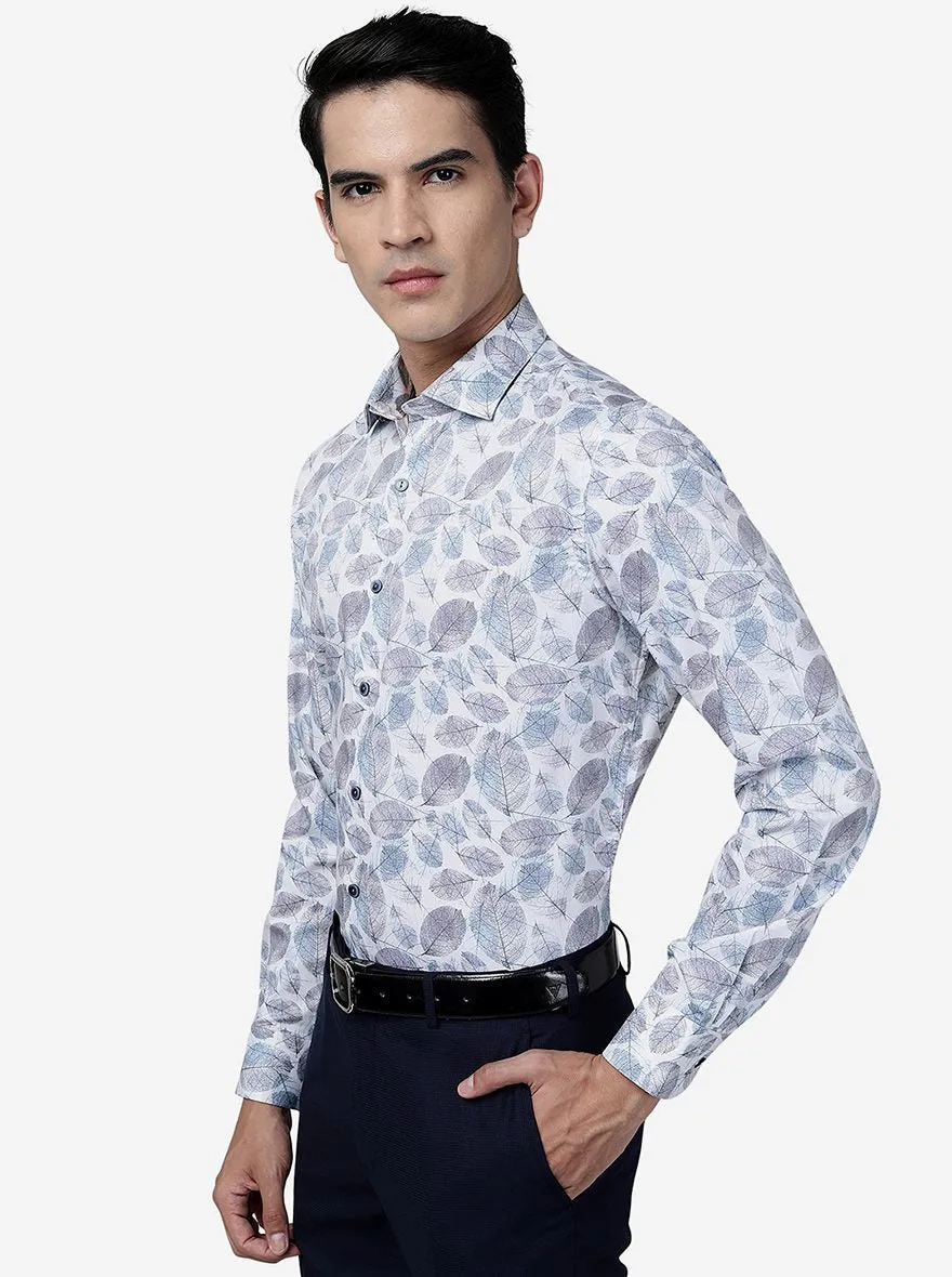 Grey Leaf Printed Slim Fit Party Wear Shirt | Wyre