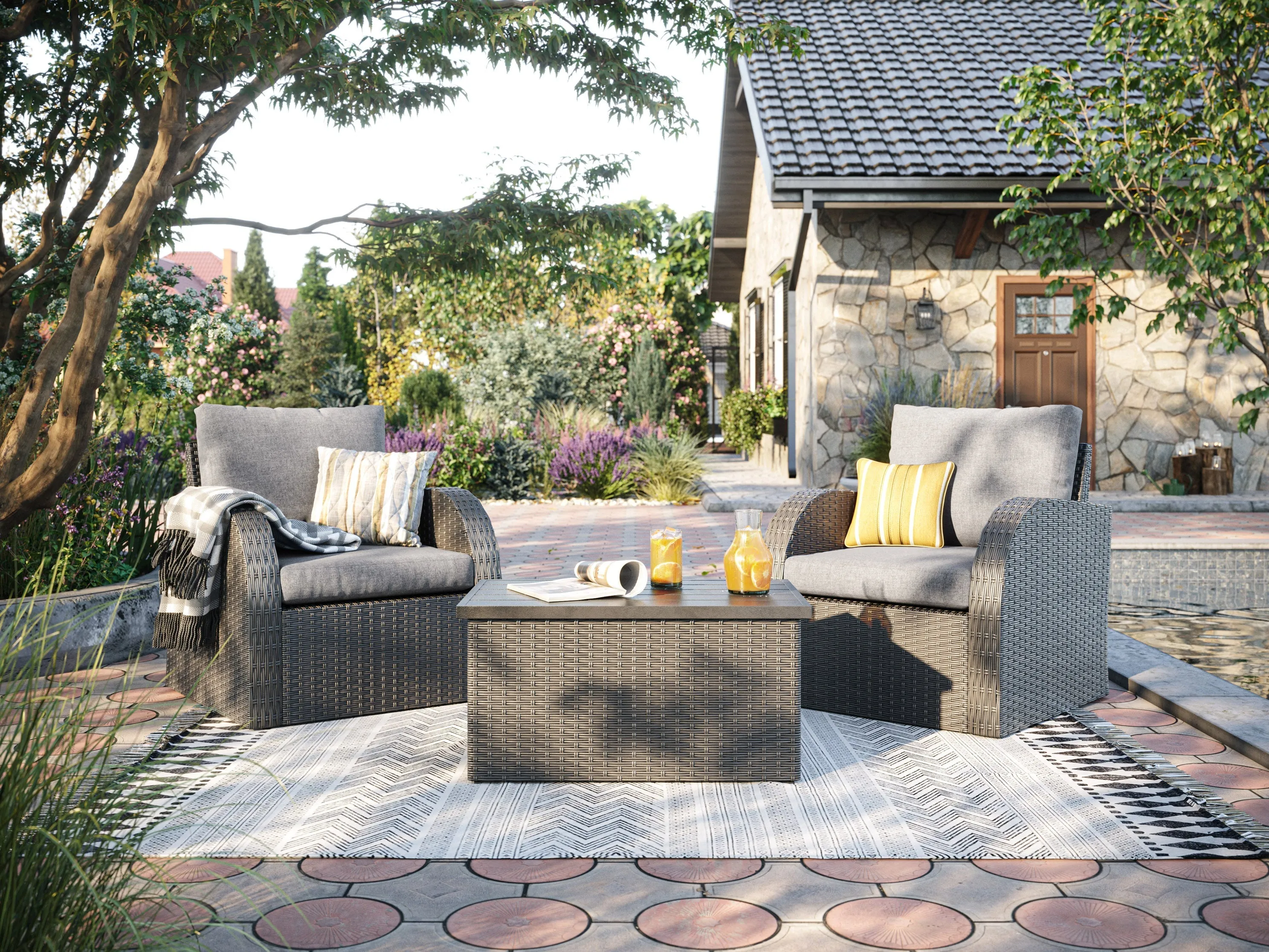 Grey Outdoor Wicker Table and Chairs