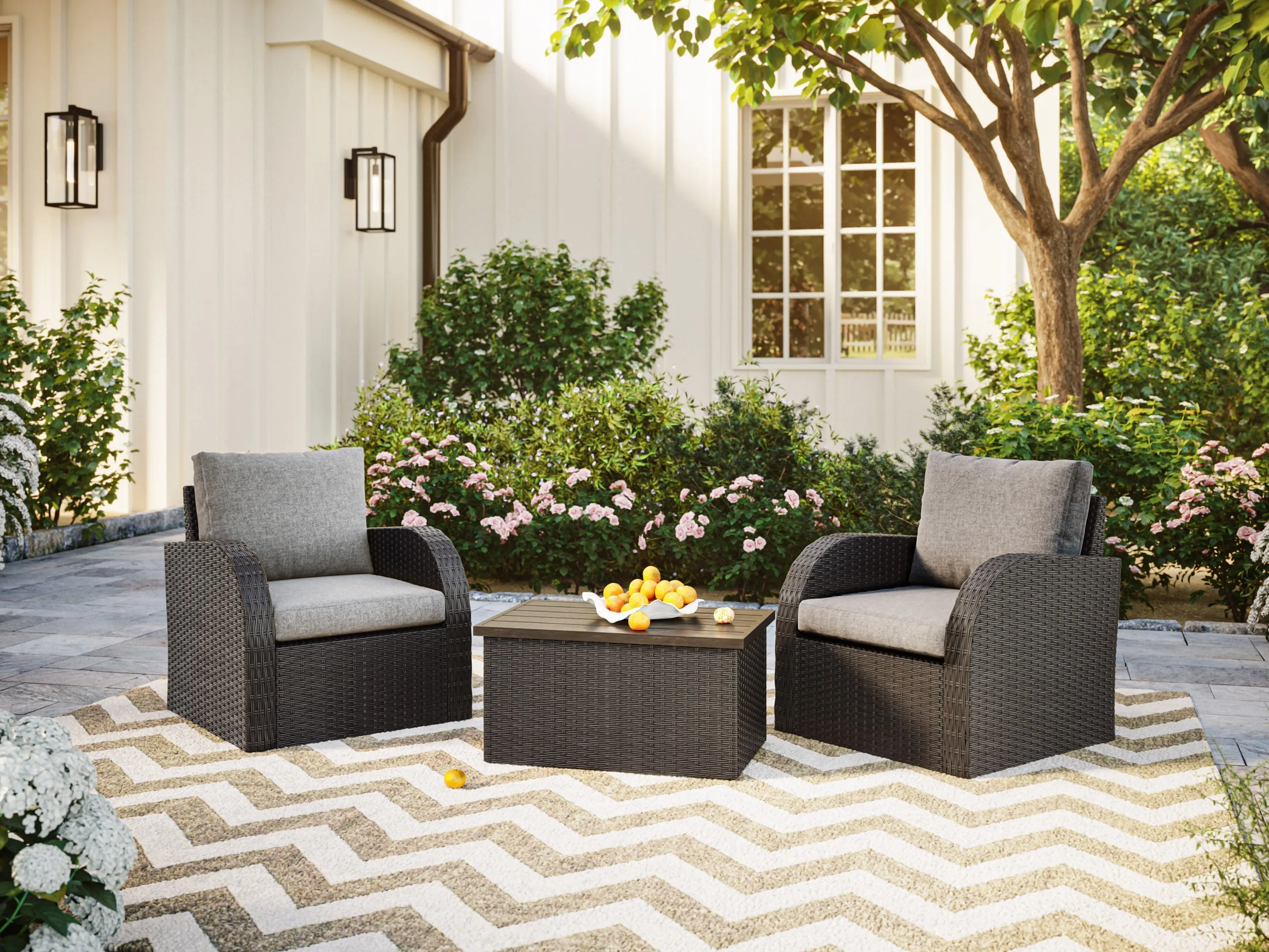 Grey Outdoor Wicker Table and Chairs