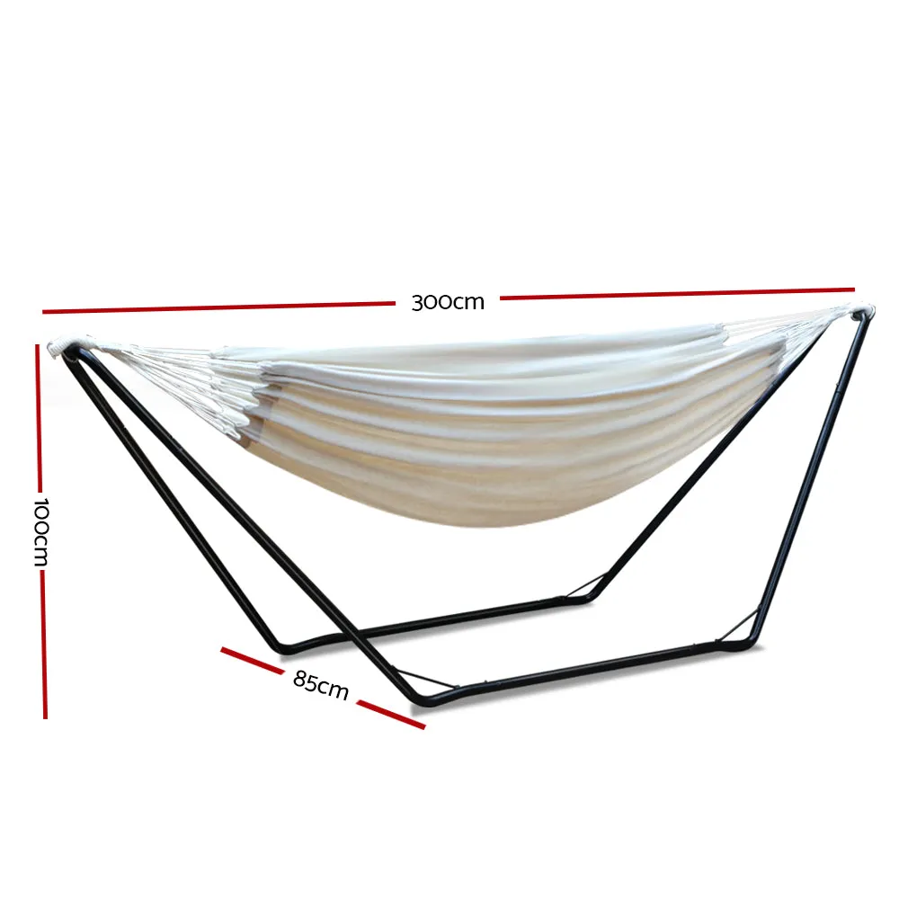 Hammock Bed with Steel Frame Stand Cotton Fabric Sleep Seat Outdoors Free Standing