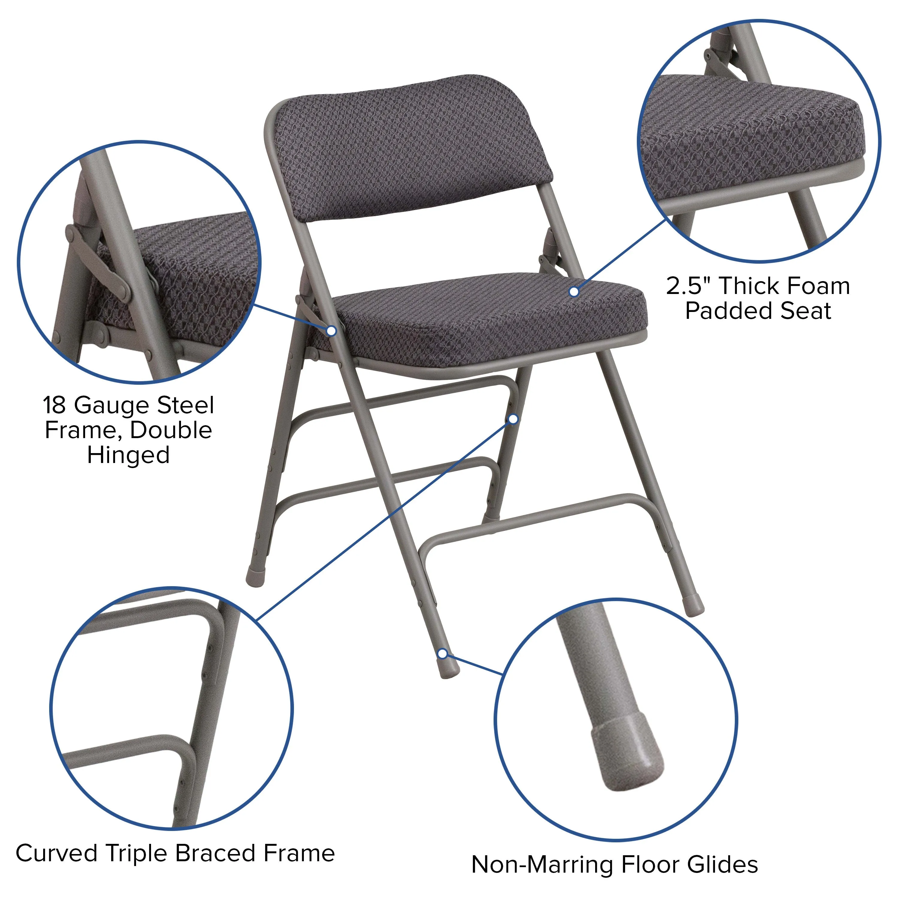 HERCULES Series 18"W Premium Curved Triple Braced & Hinged Fabric Upholstered Metal Folding Chair