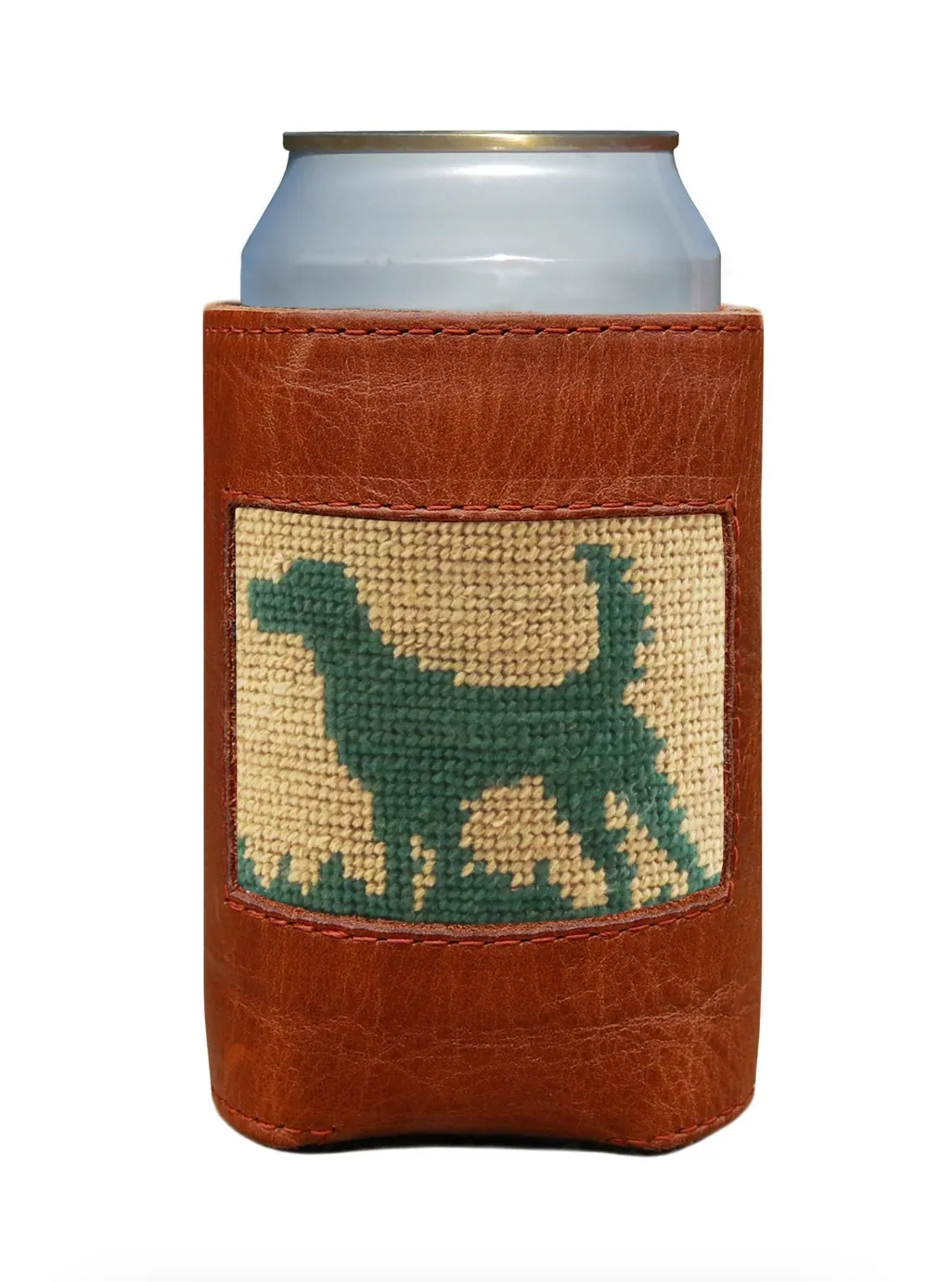 Hunting Dog (Oatmeal) Leather Needlepoint Koozie