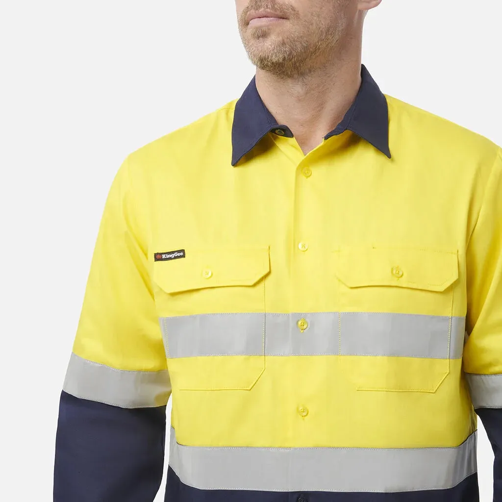 King Gee Originals Hi-Vis Reflective Two Tone Long Sleeve Work Shirt (K54315)