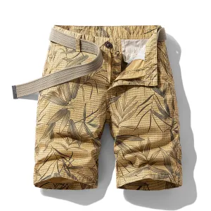 LEAF PRINT CASUAL LOOSE MICRO ELASTIC VERSATILE SHORTS