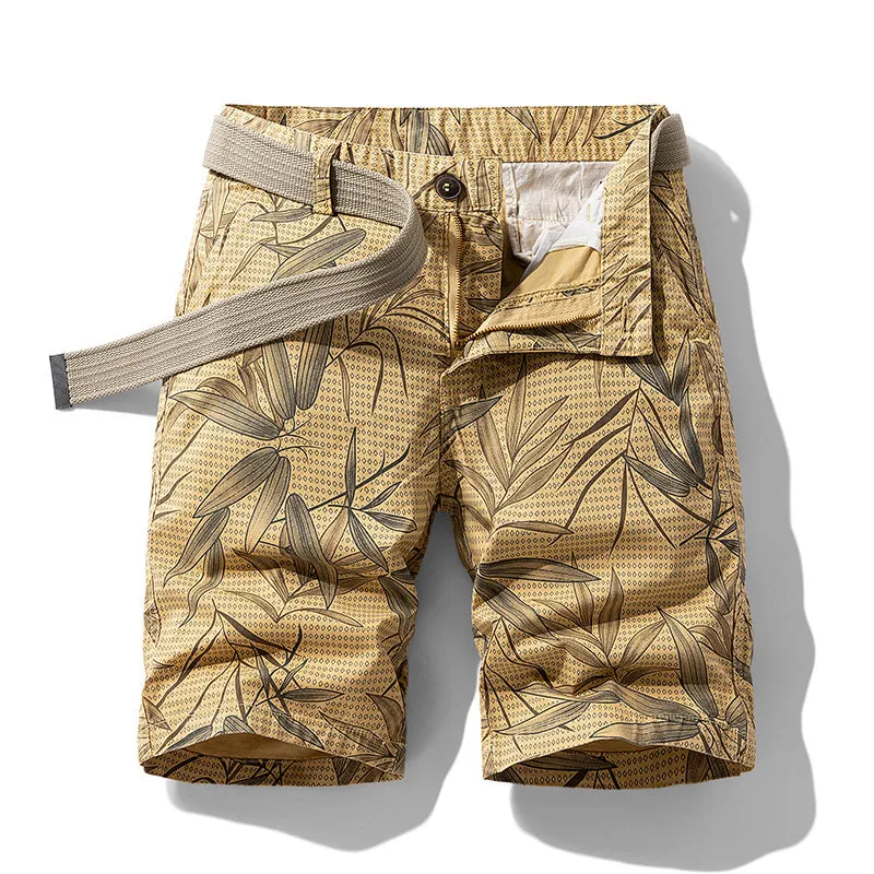 LEAF PRINT CASUAL LOOSE MICRO ELASTIC VERSATILE SHORTS