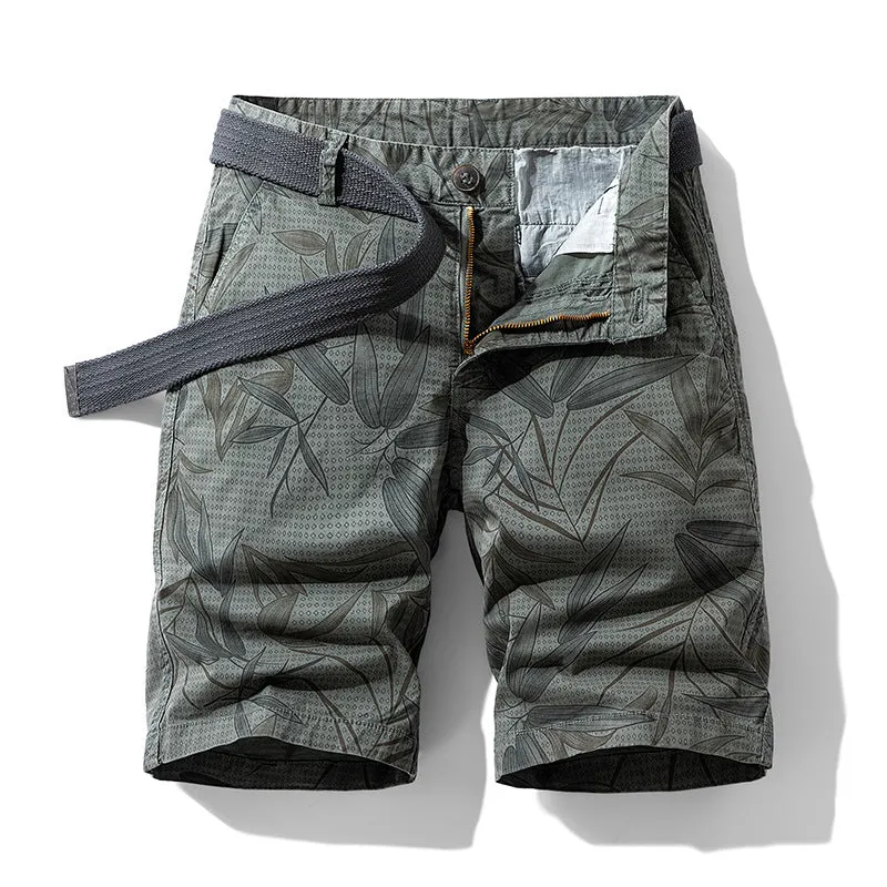 LEAF PRINT CASUAL LOOSE MICRO ELASTIC VERSATILE SHORTS