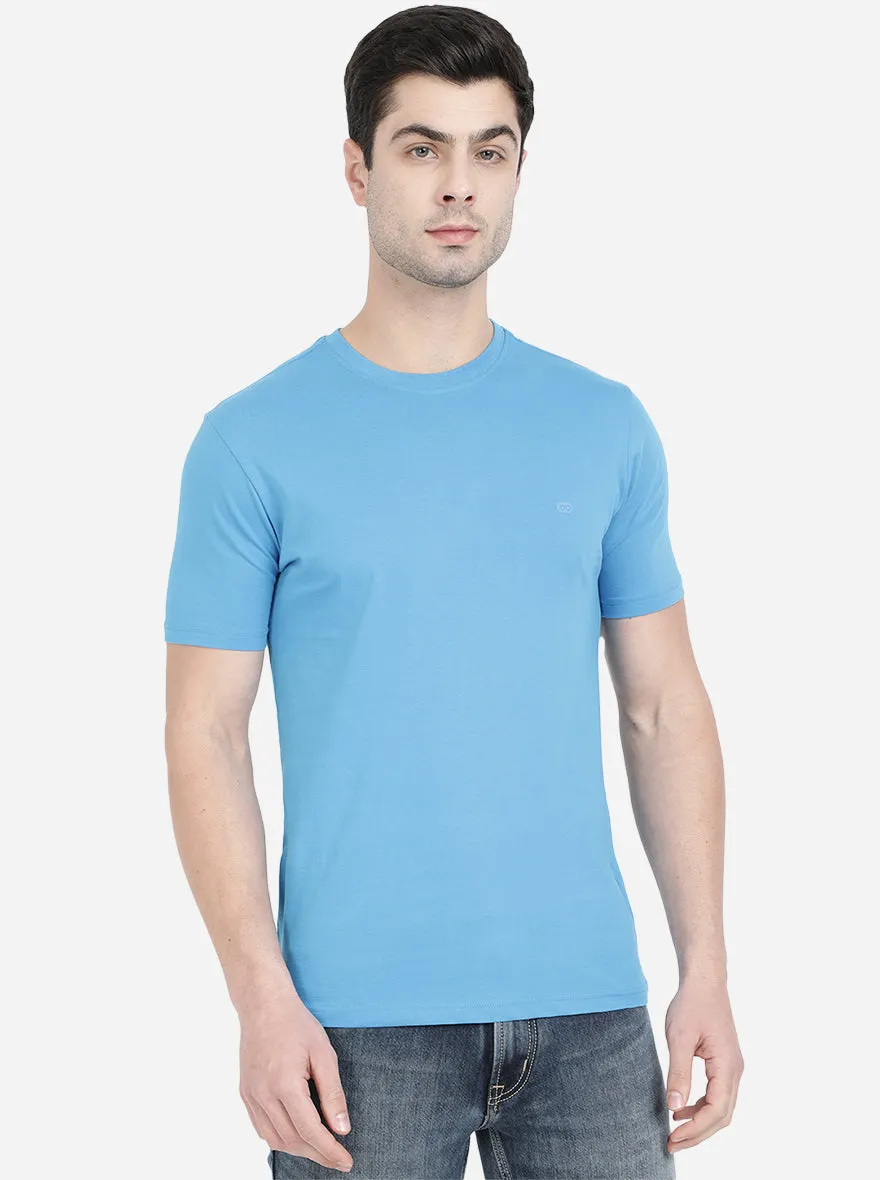 Light Blue Solid Slim Fit T-Shirt | JadeBlue