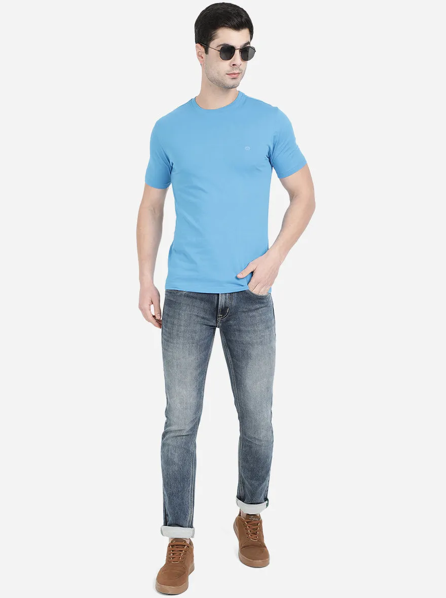 Light Blue Solid Slim Fit T-Shirt | JadeBlue