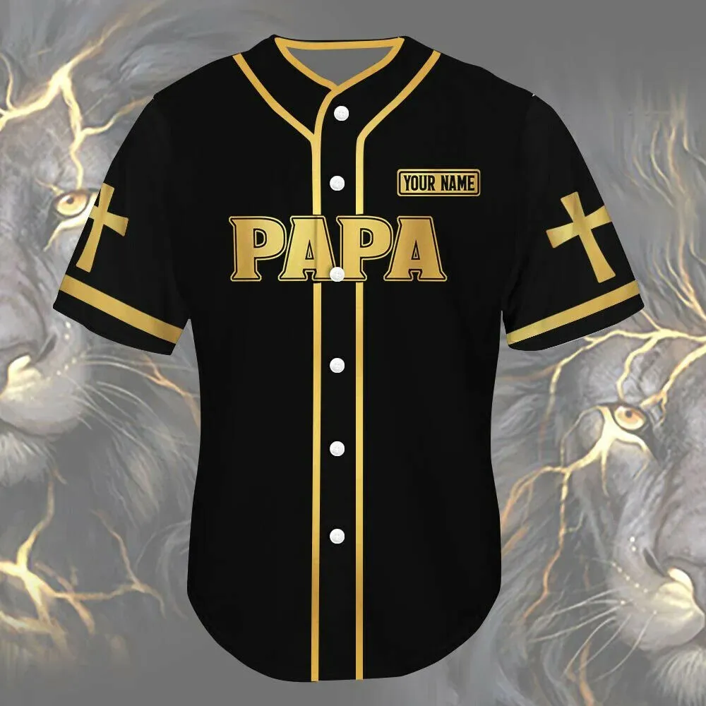 Lion Papa The Man The Legend Cross Custom Baseball Jersey - Personalized Jesus Baseball Jersey For Men and Women