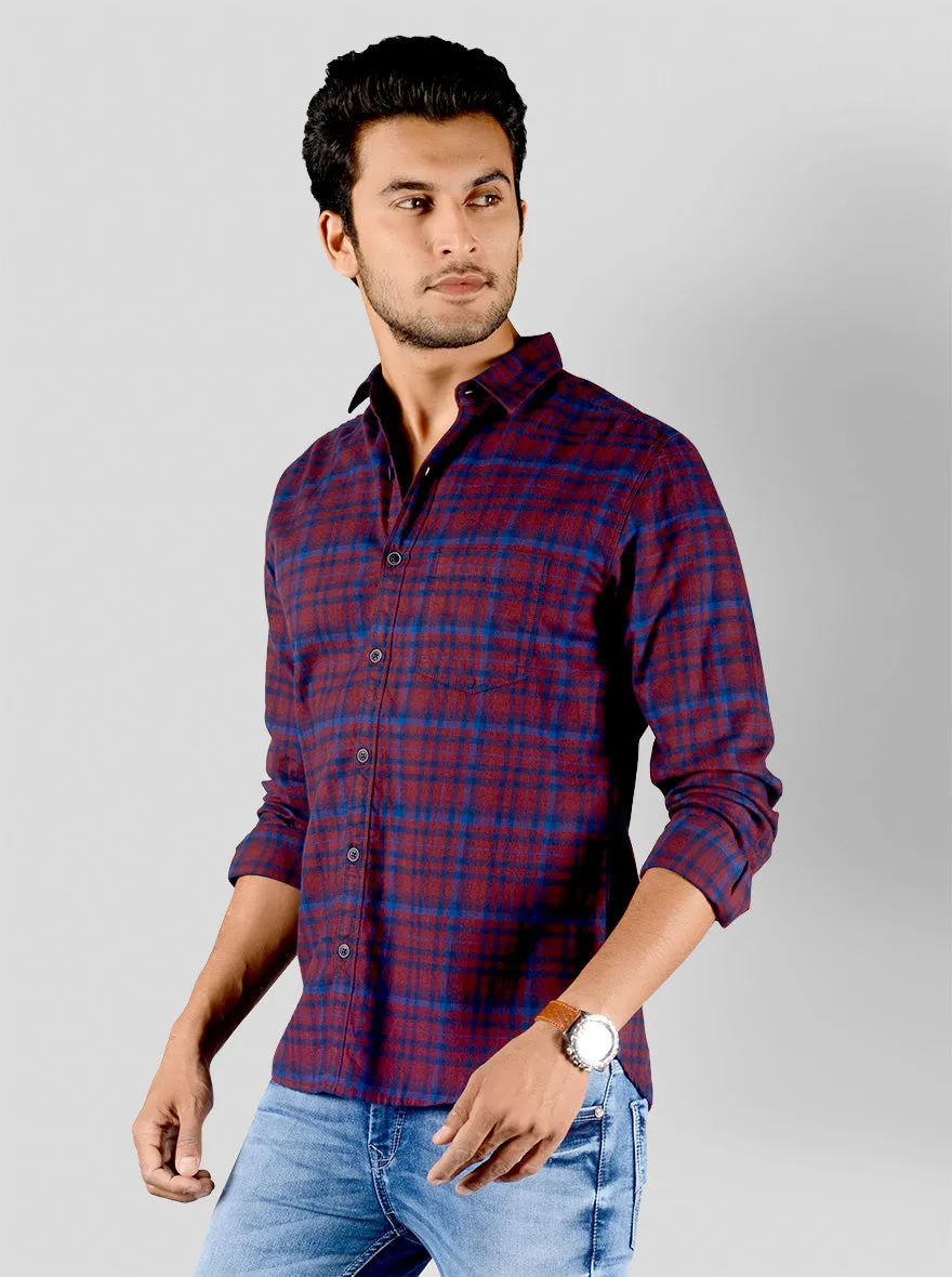 Maroon & Blue Checked Slim Fit Casual Shirt | Greenfibre