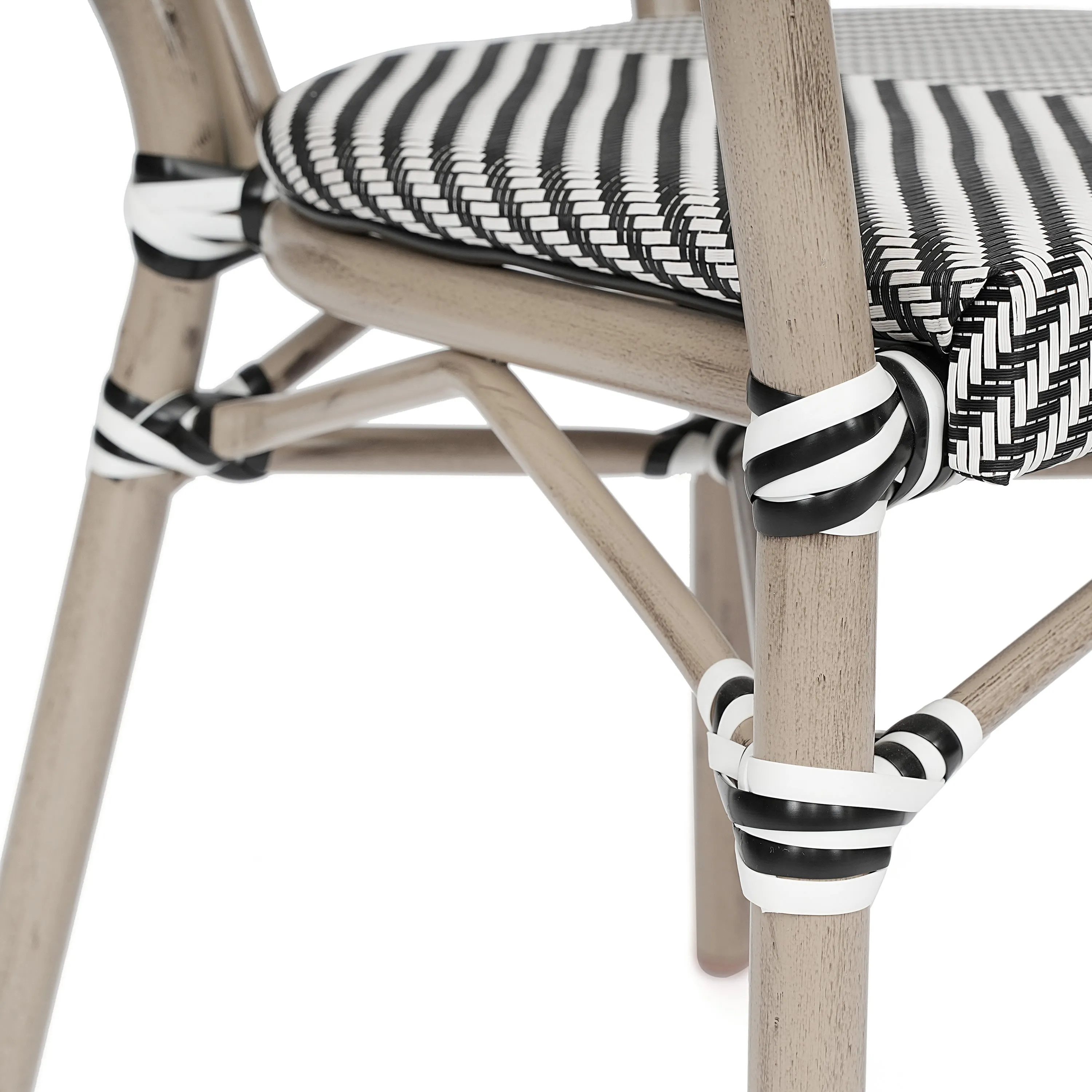 Marseille Indoor/Outdoor Commercial Thonet Bistro Stacking Chair with Arms, Textilene and Bamboo Print Aluminum Frame