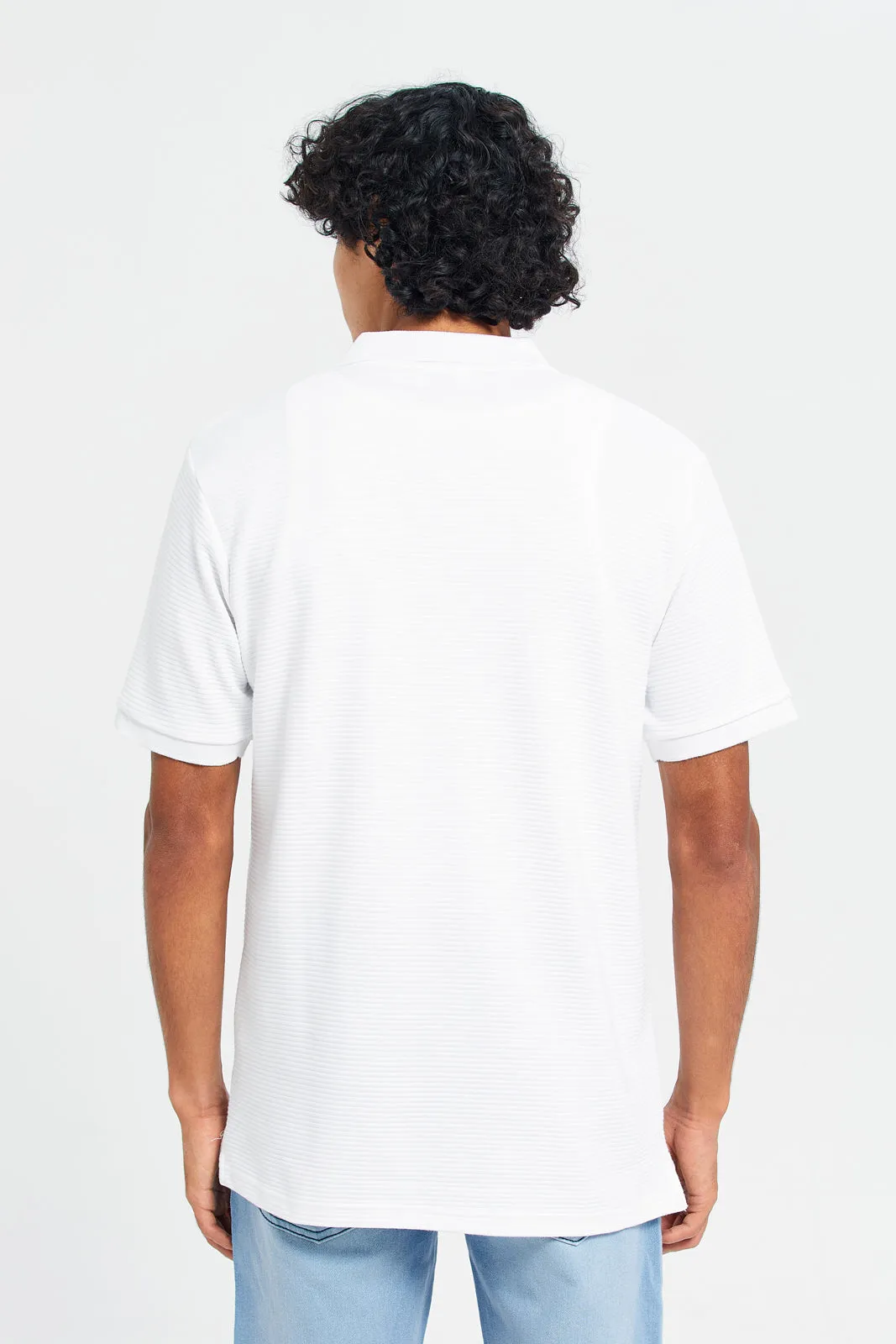 Men White Textured Polo Shirt