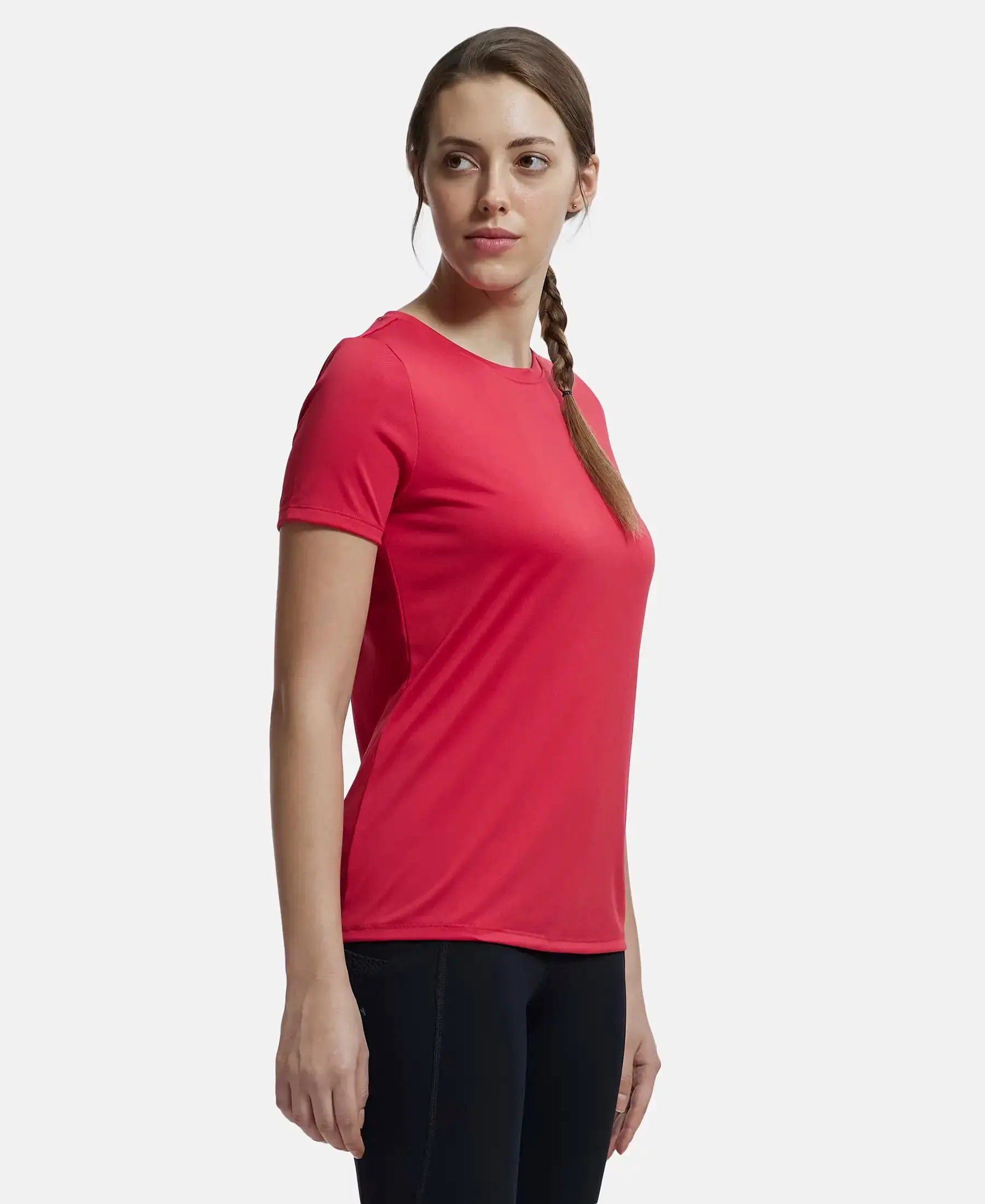 Microfiber Polyester Fabric Relaxed Fit Solid Round Neck Half Sleeve T-Shirt - Virtual Pink